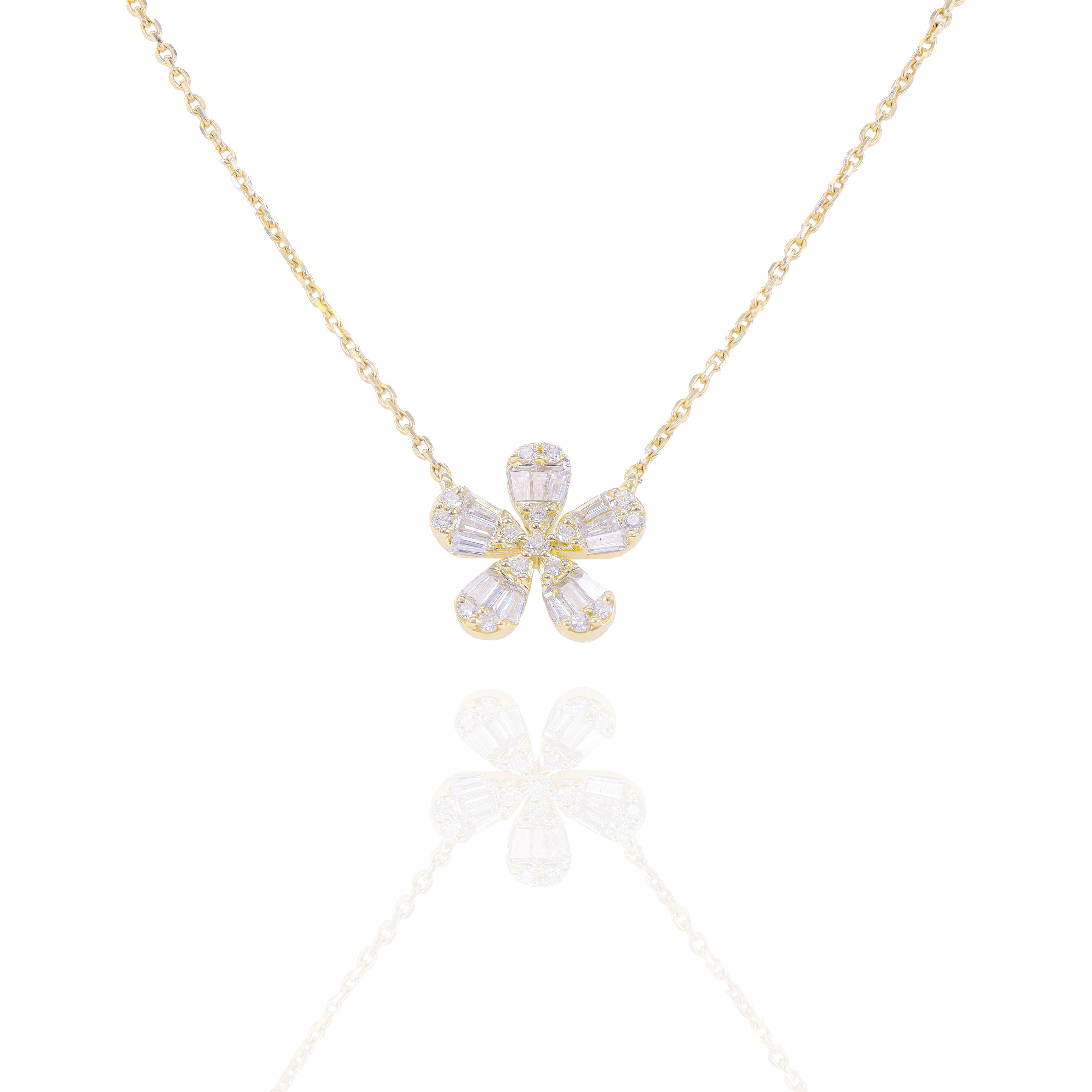 Baguette Diamond Flower Charm with Chain