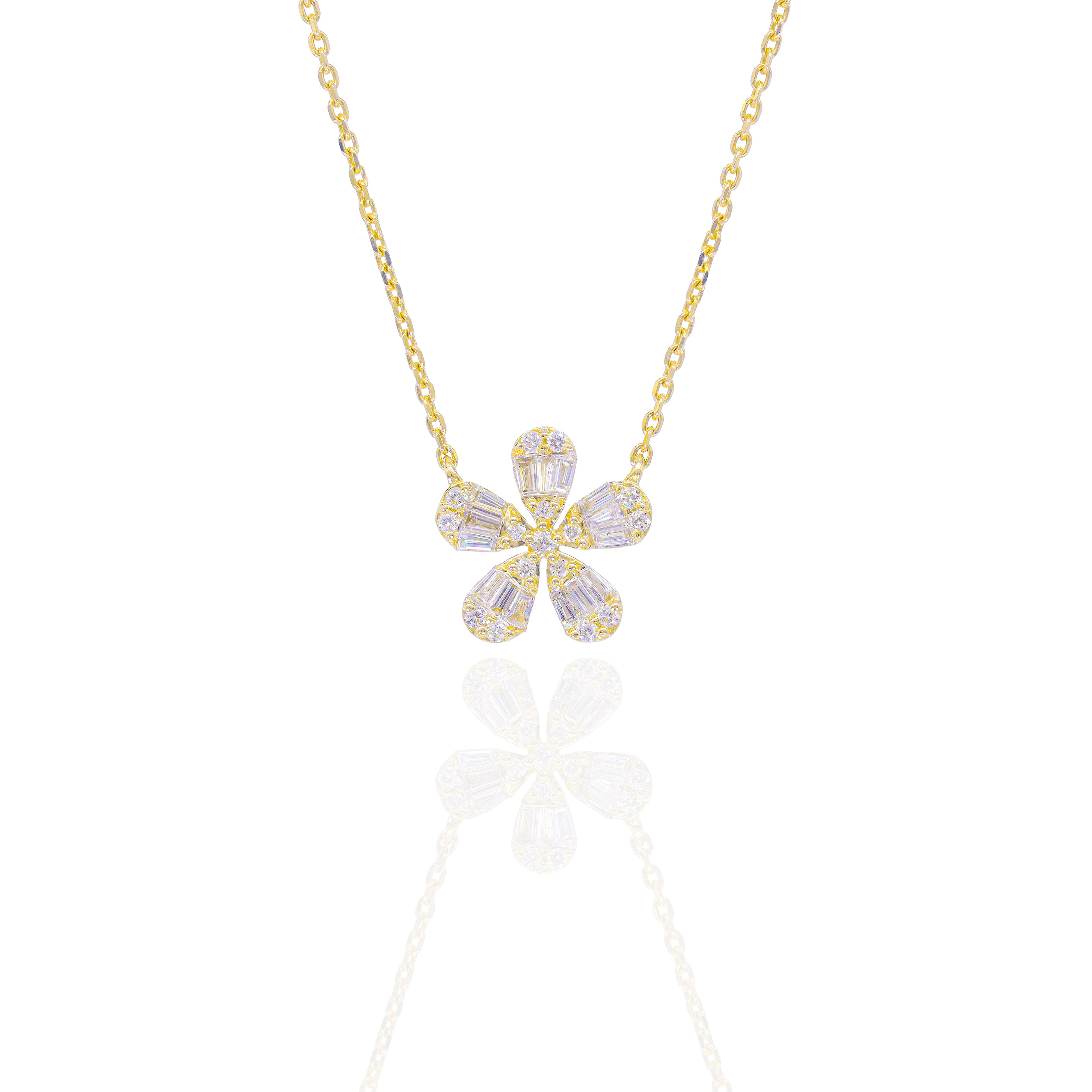 Baguette Diamond Flower Charm with Chain