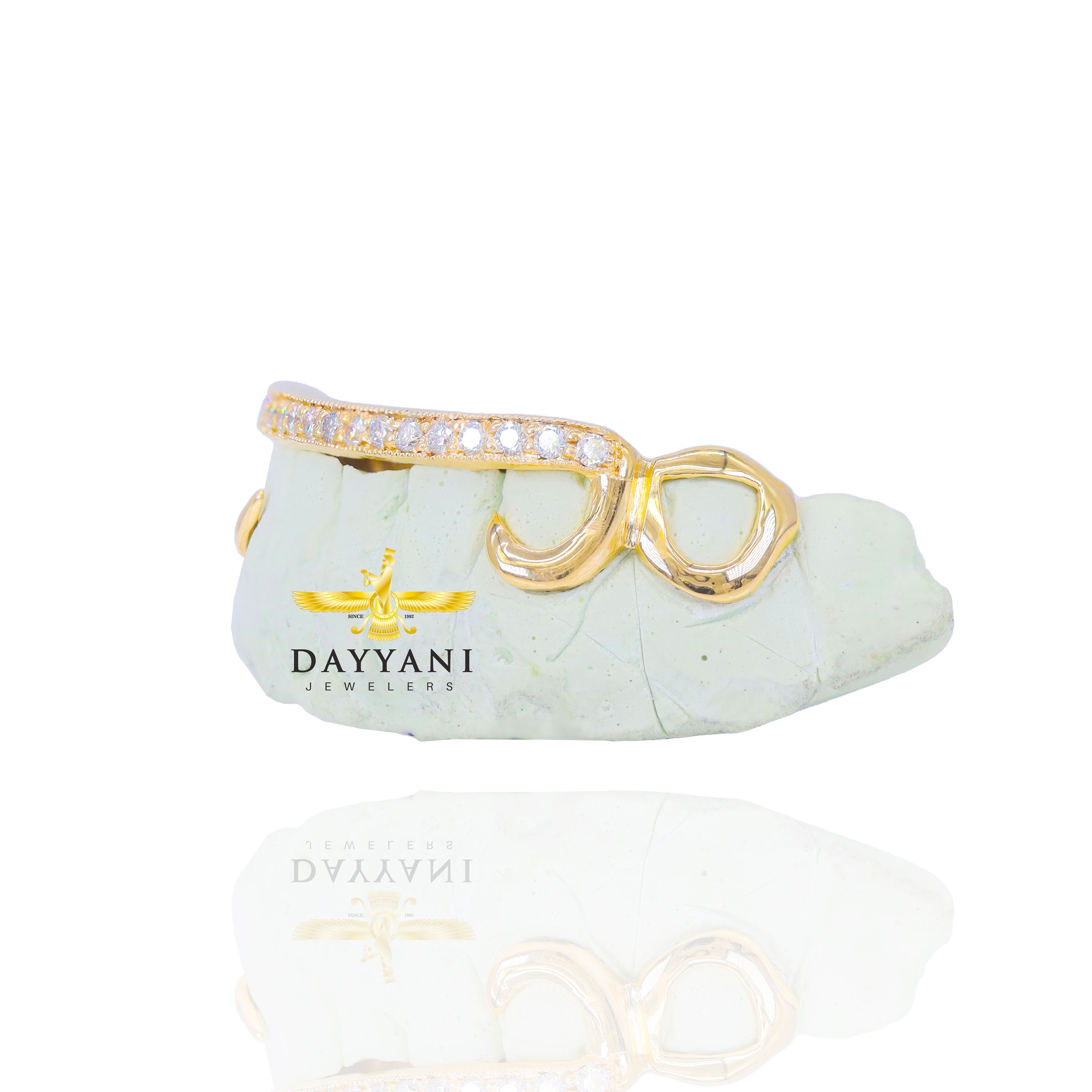 Custom Kim K. Style One Row Diamond Bar with Open Face Ends Gold Grillz