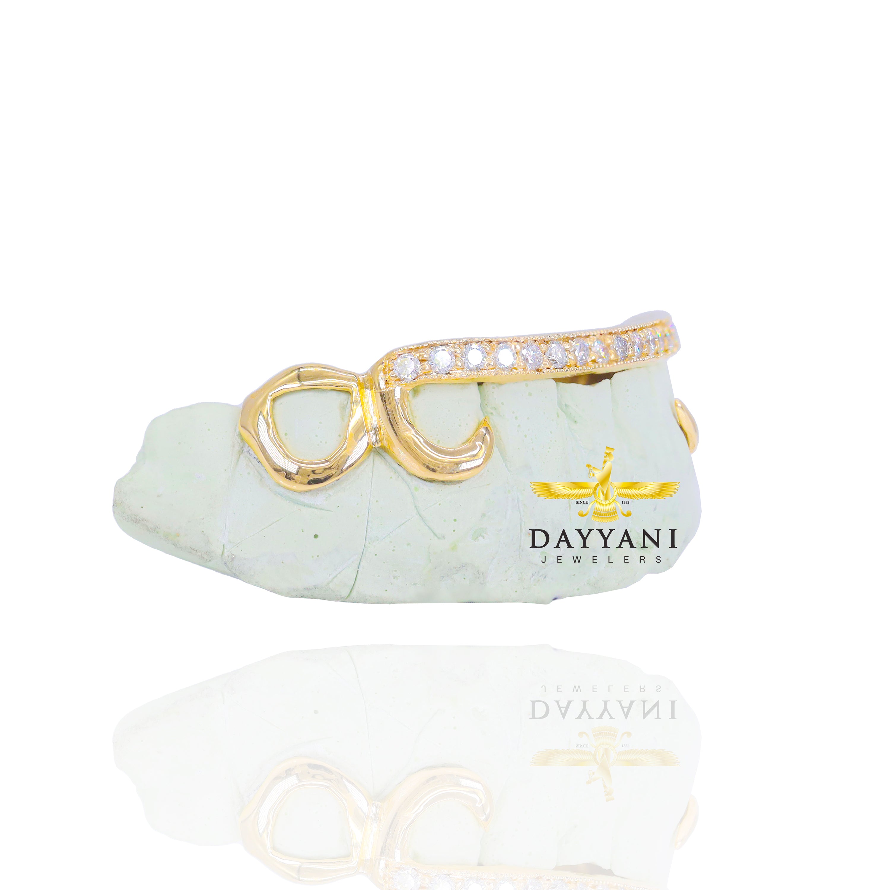 Custom Kim K. Style One Row Diamond Bar with Open Face Ends Gold Grillz