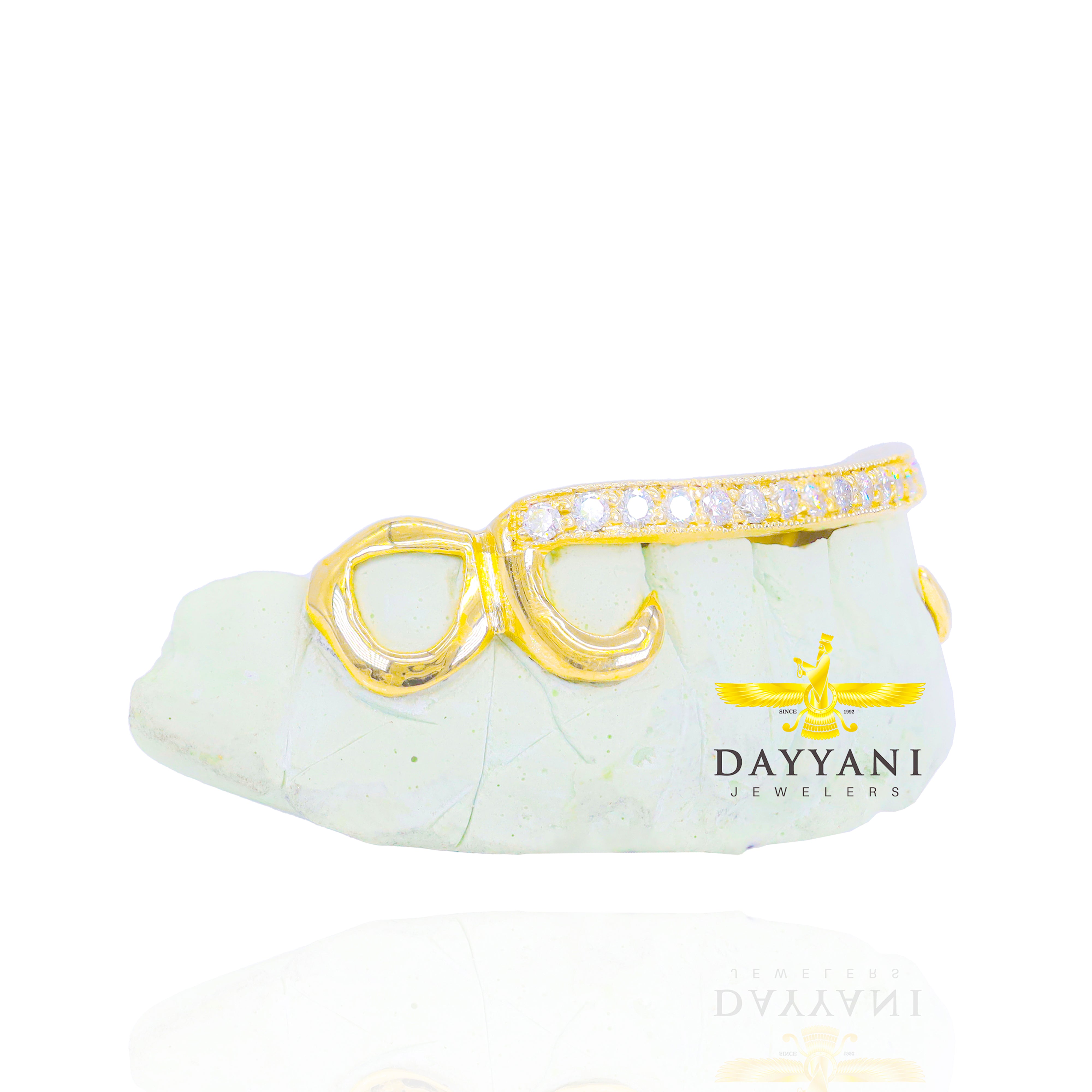 Custom Kim K. Style One Row Diamond Bar with Open Face Ends Gold Grillz