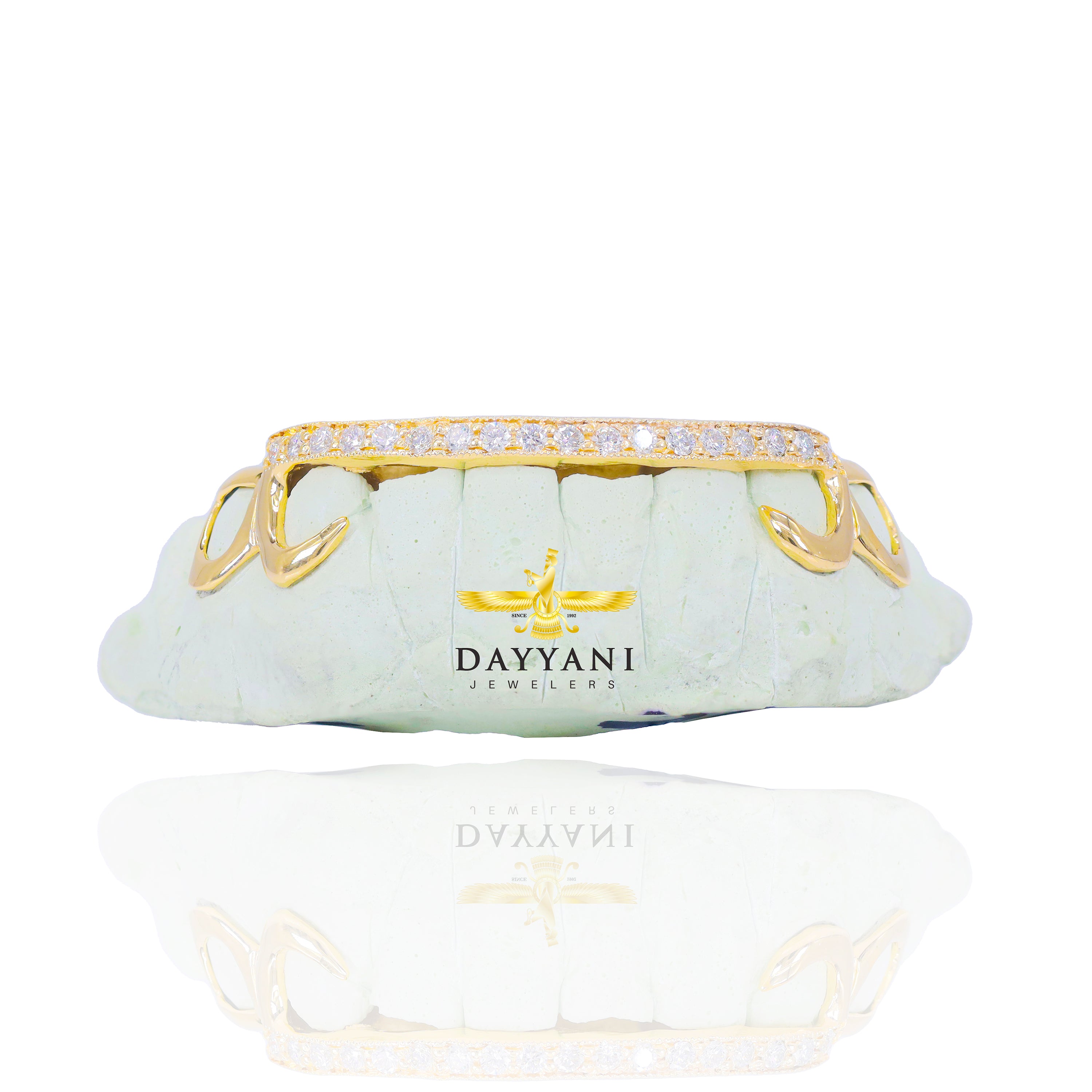 Custom Kim K. Style One Row Diamond Bar with Open Face Ends Gold Grillz
