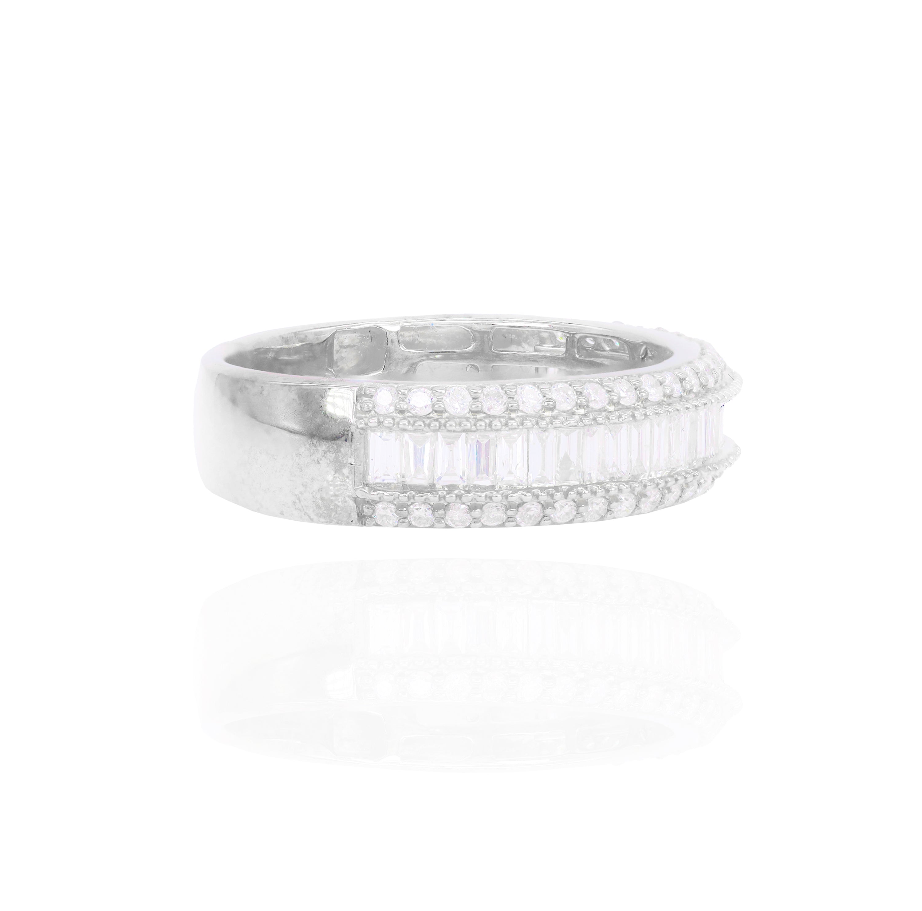 Baguette Diamond Band with Round Diamond Border