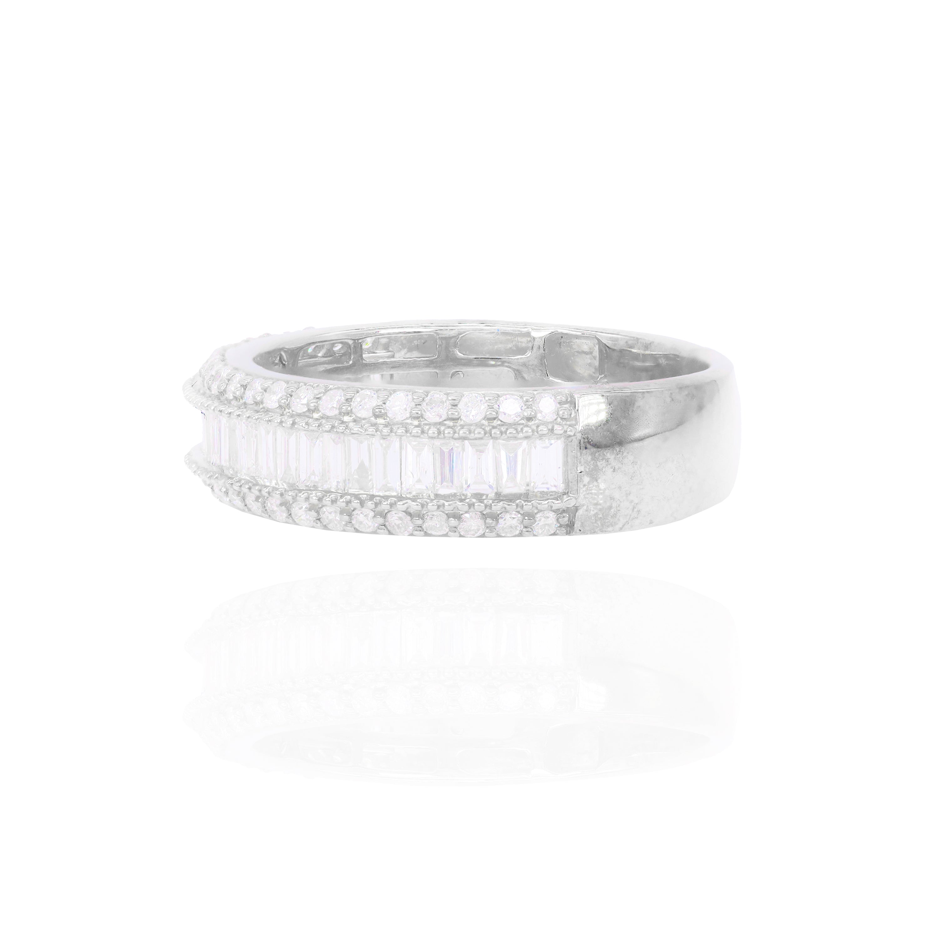 Baguette Diamond Band with Round Diamond Border