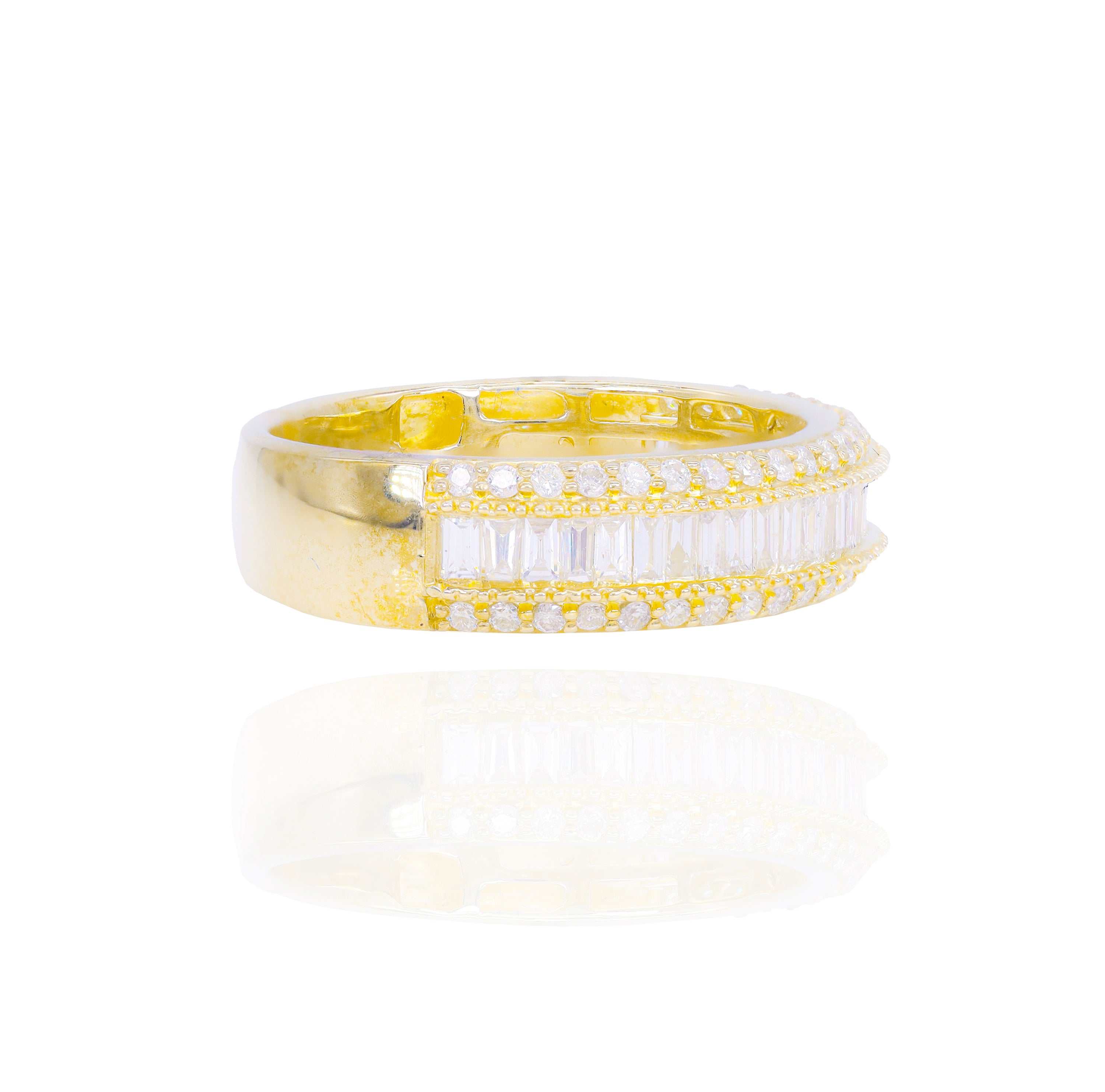 Baguette Diamond Band with Round Diamond Border