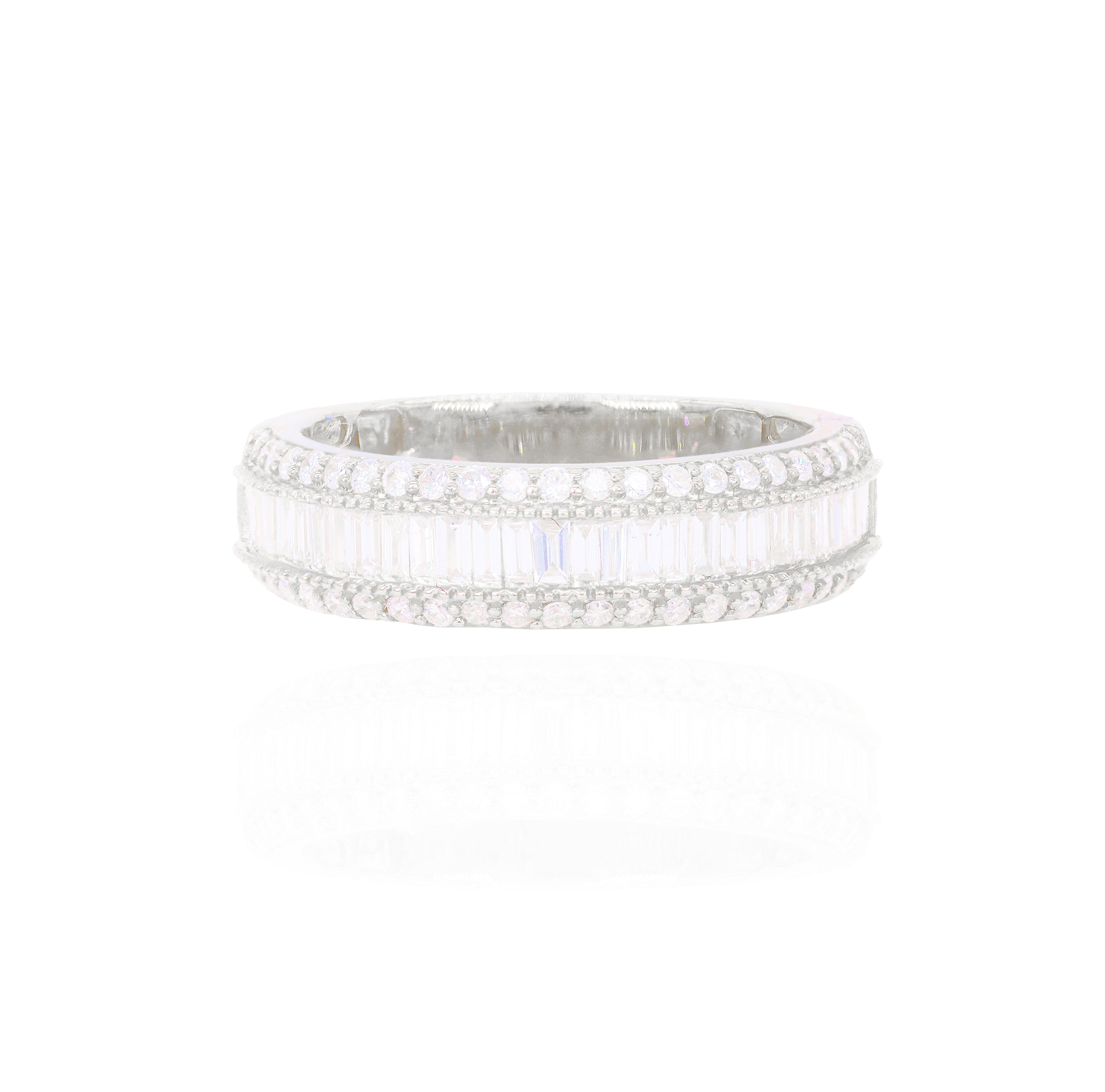 Baguette Diamond Band with Round Diamond Border