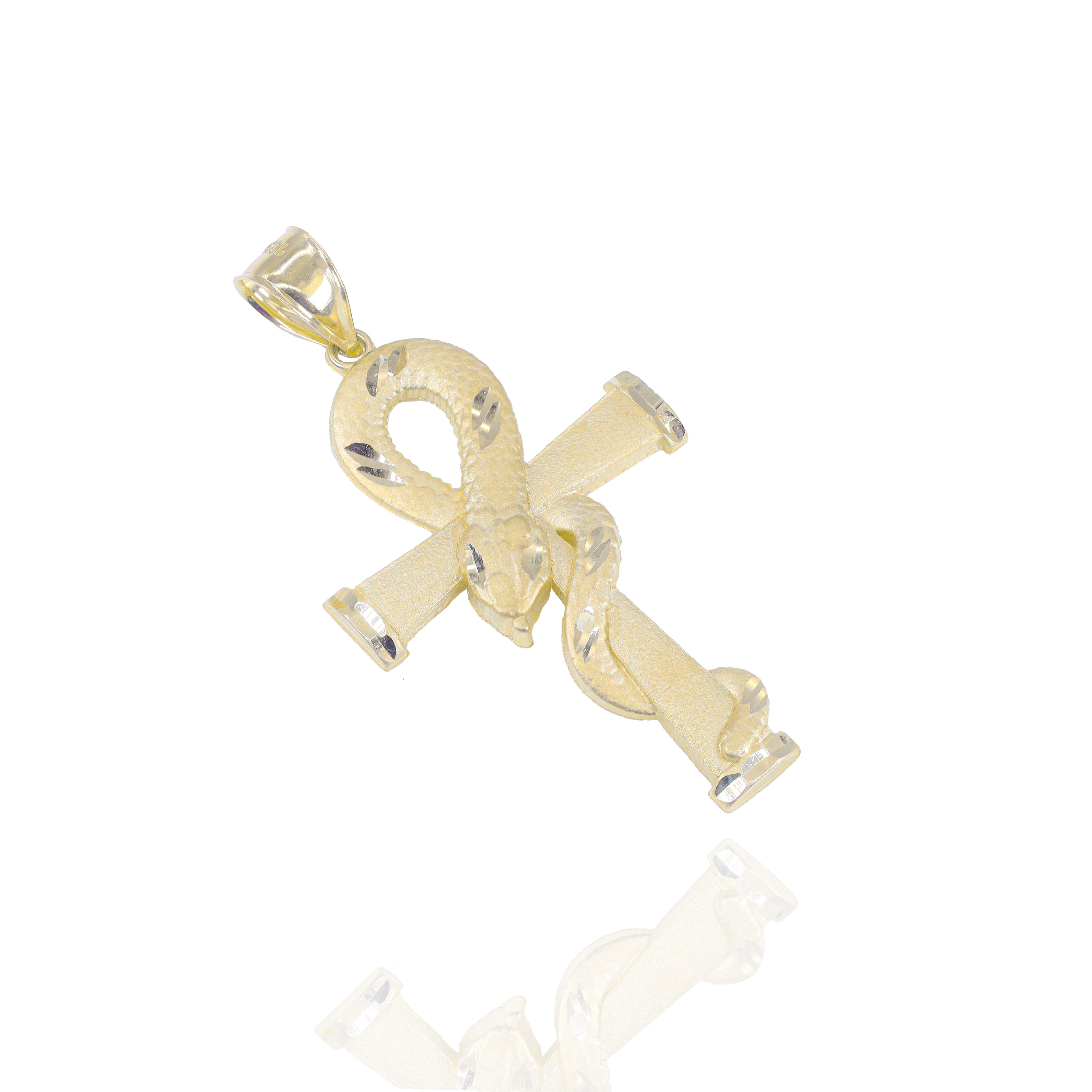 Solid Gold Snake Ankh Pendant