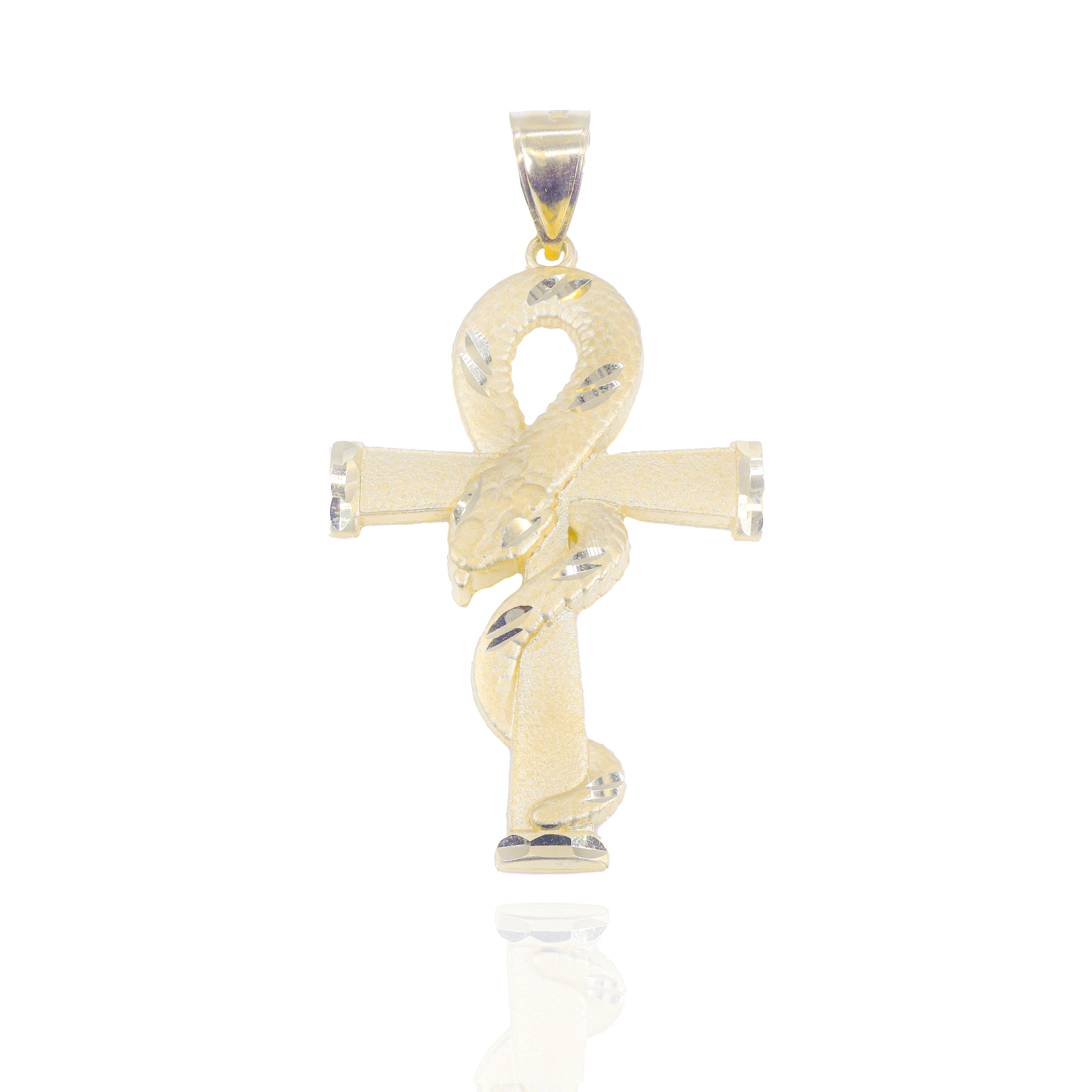 Solid Gold Snake Ankh Pendant