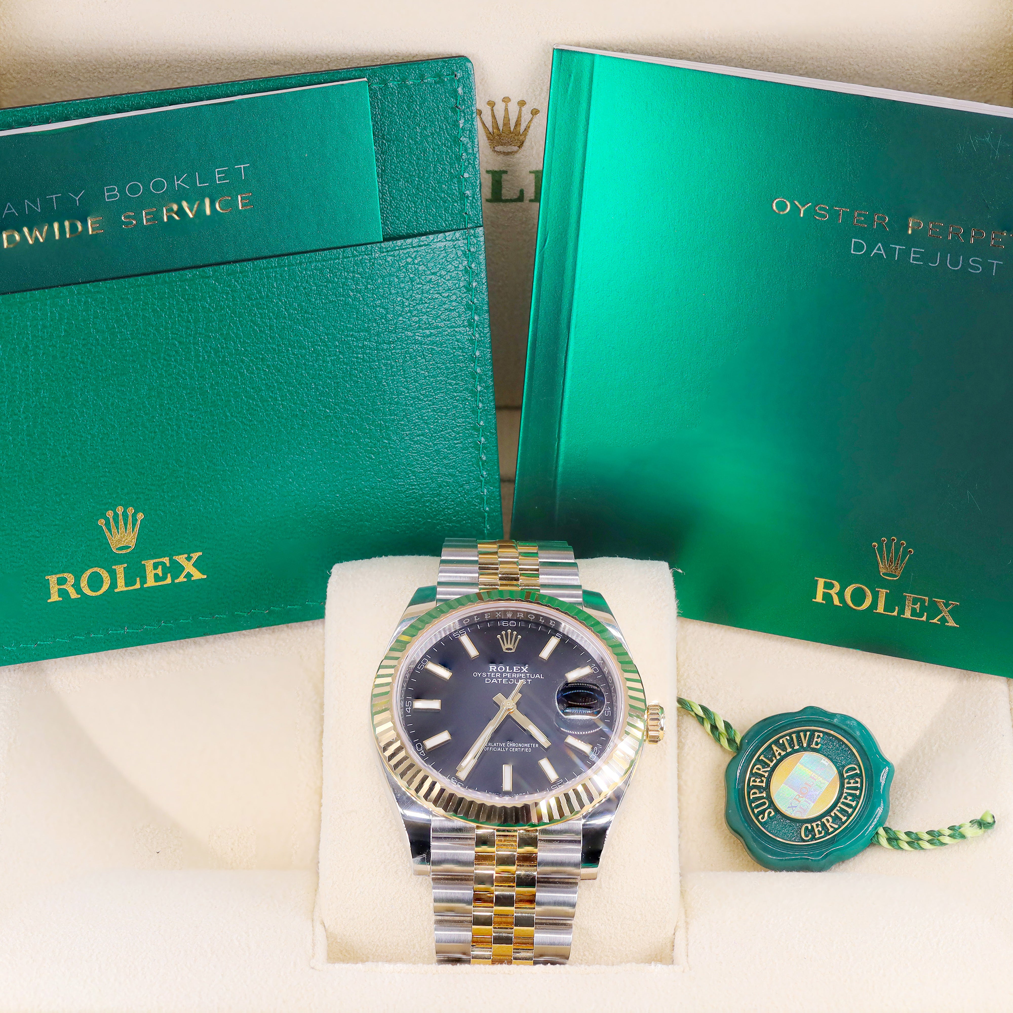 Rolex 126333 Datejust 41mm Two-Tone 18K Gold & Black Marker Dial Fluted Bezel