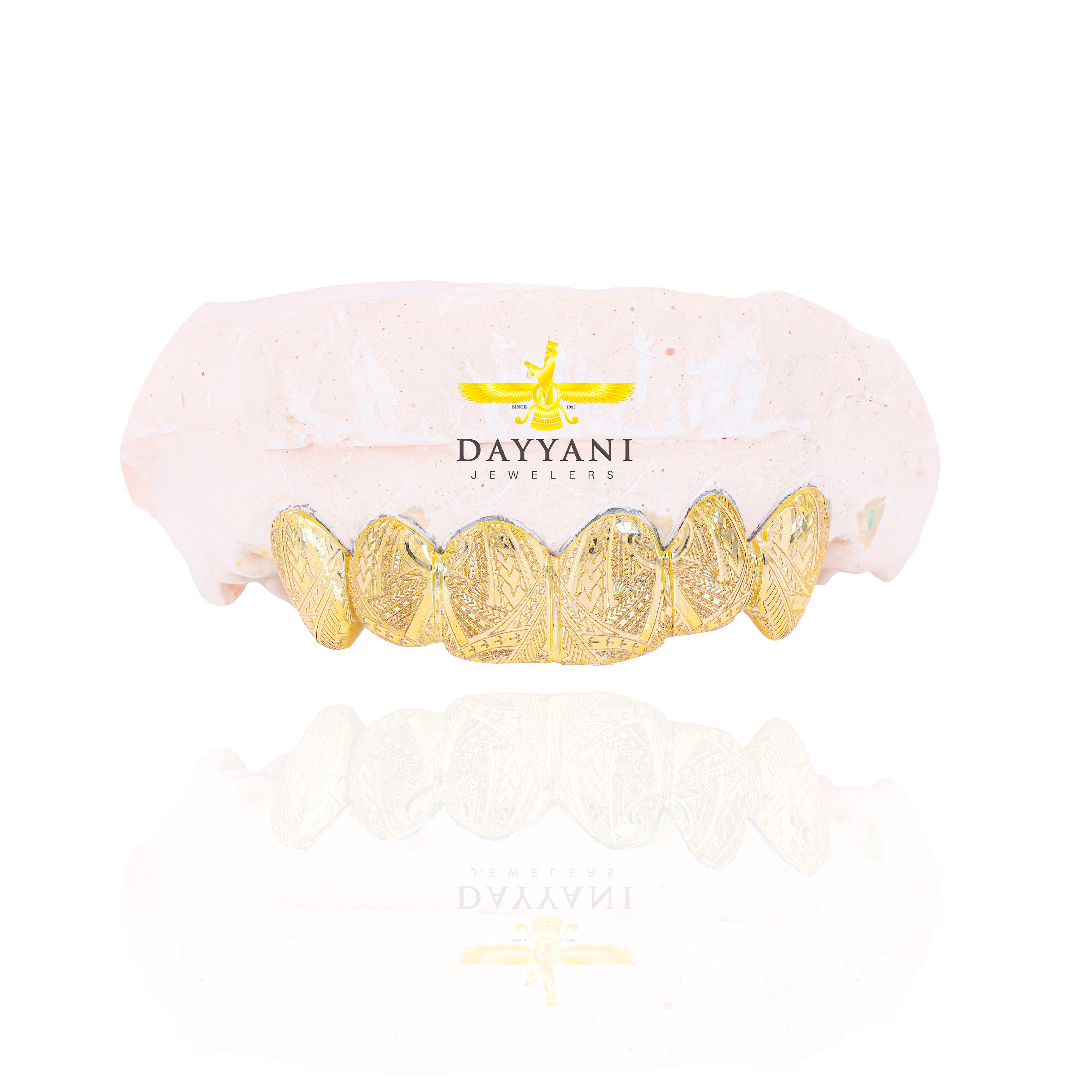 Custom Grillz with Tribal Engravings Gold Grillz