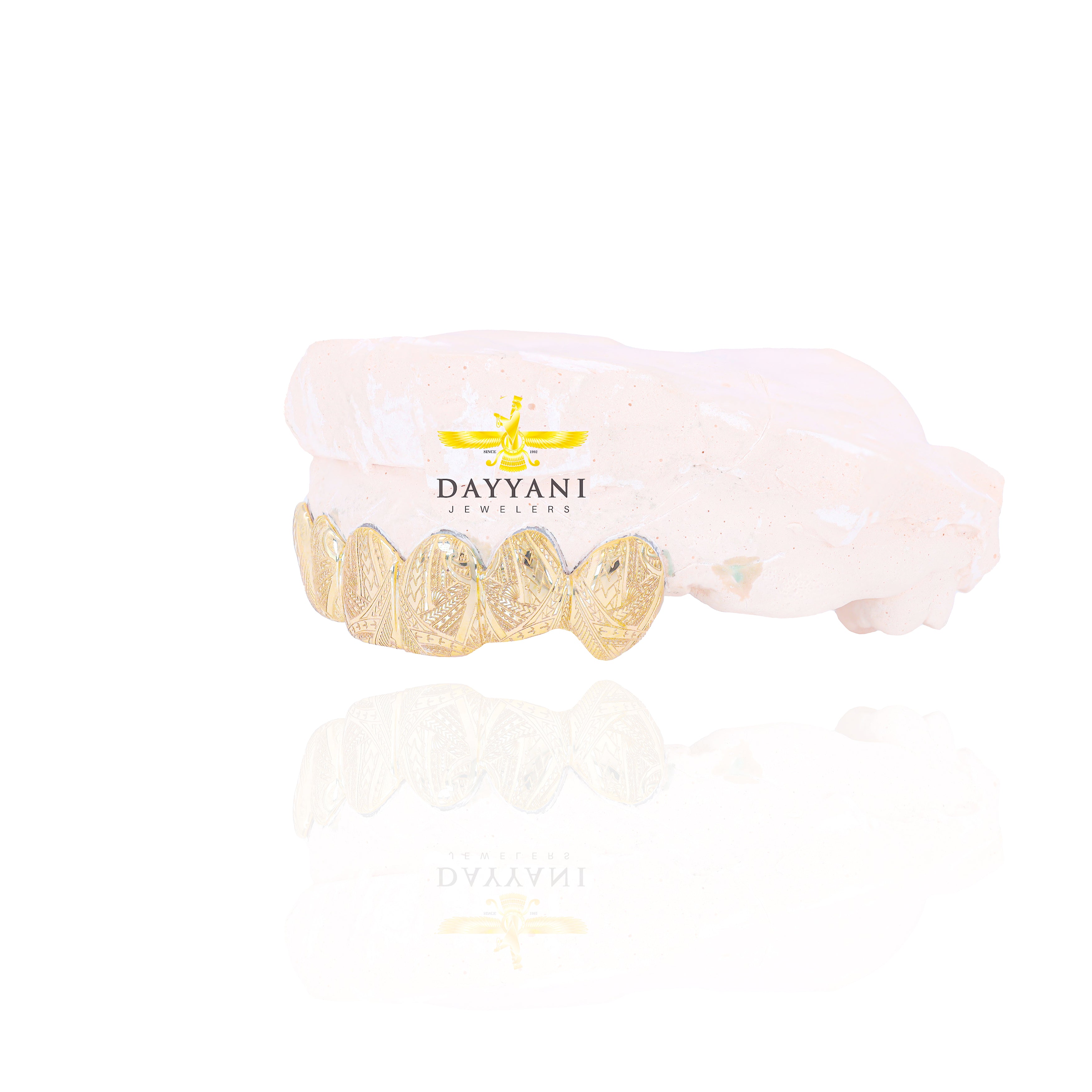 Custom Grillz with Tribal Engravings Gold Grillz