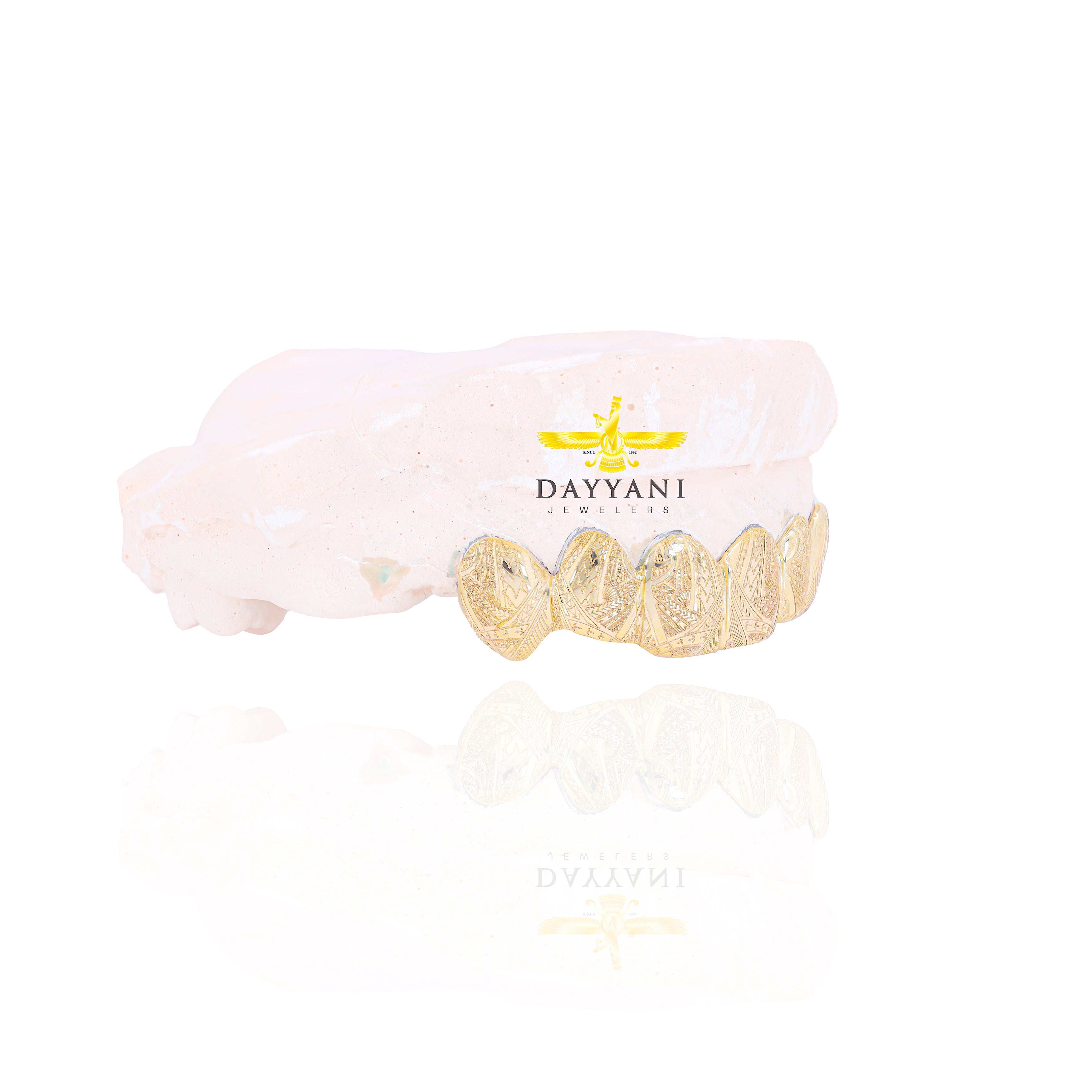 Custom Grillz with Tribal Engravings Gold Grillz