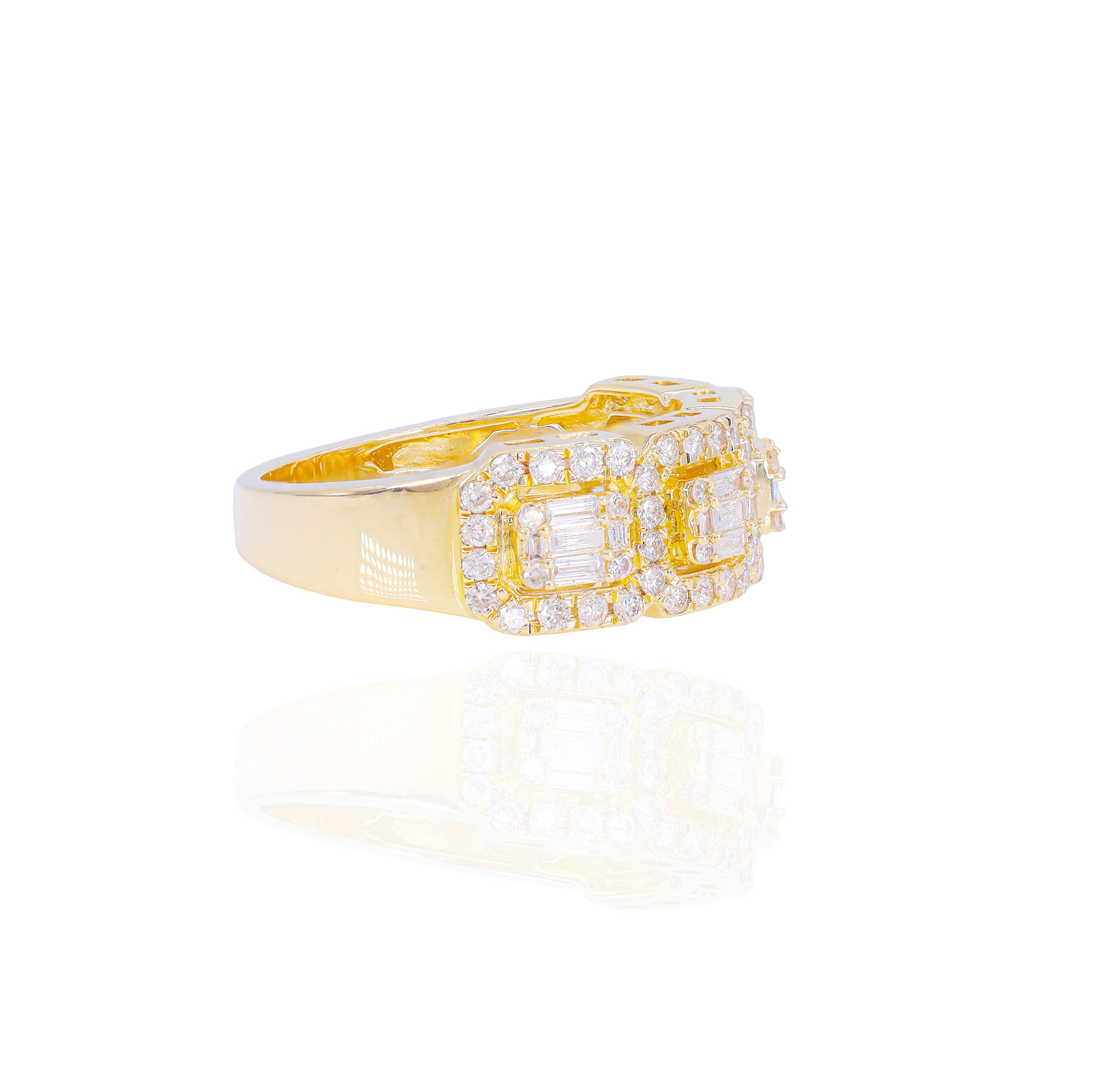Baguette Diamond Ring w/ Round Diamond Borders