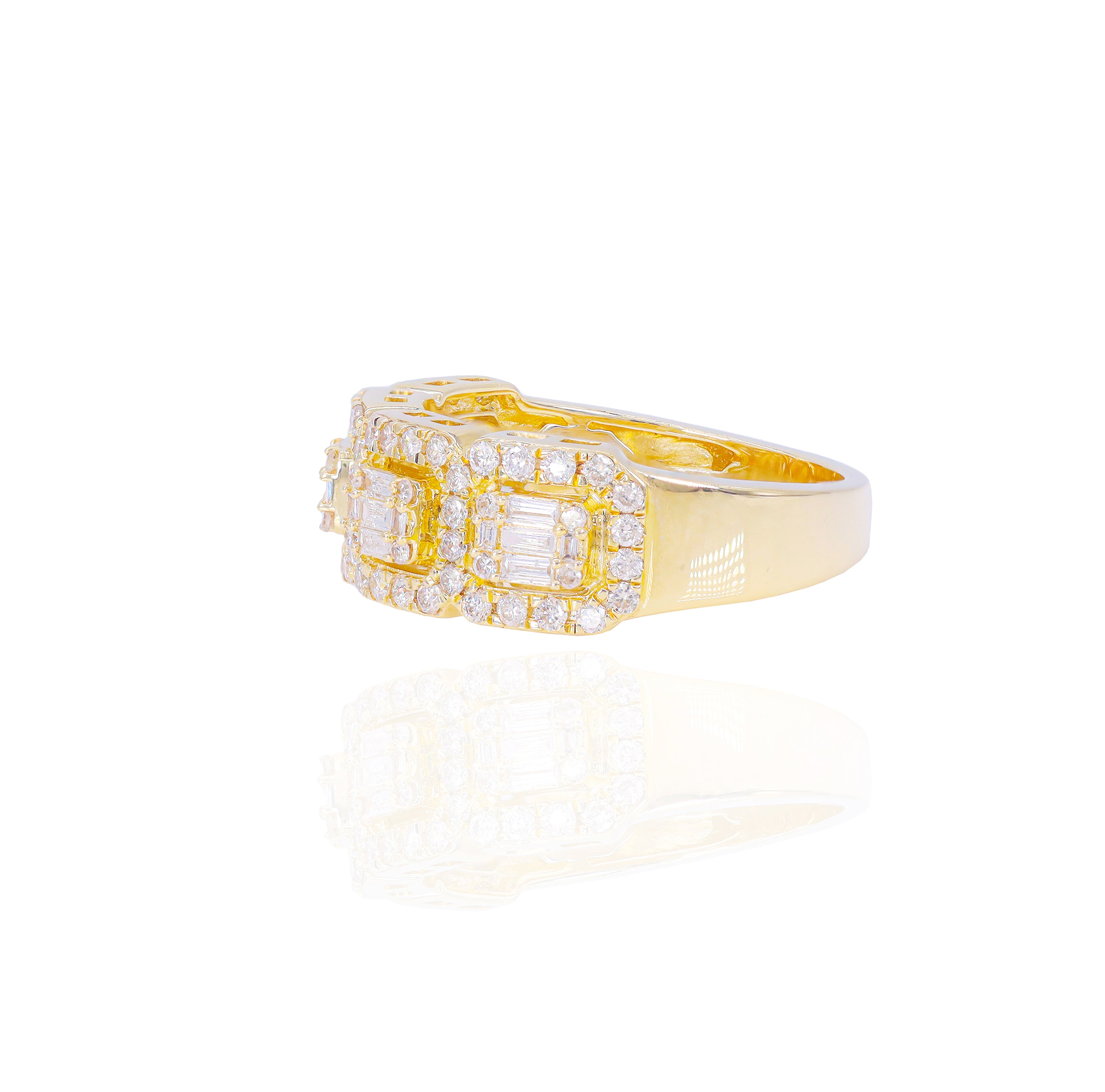 Baguette Diamond Ring w/ Round Diamond Borders