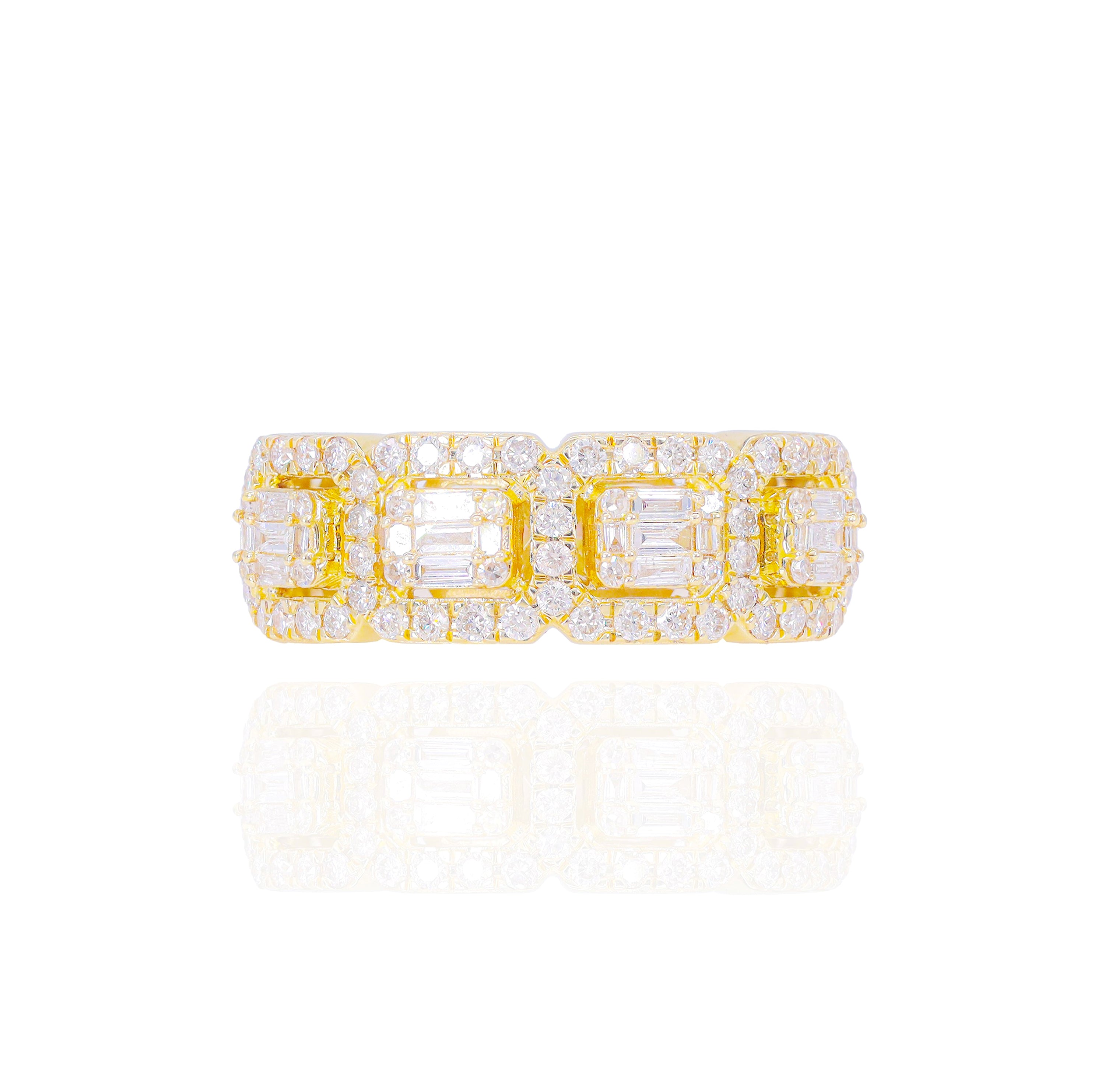 Baguette Diamond Ring w/ Round Diamond Borders