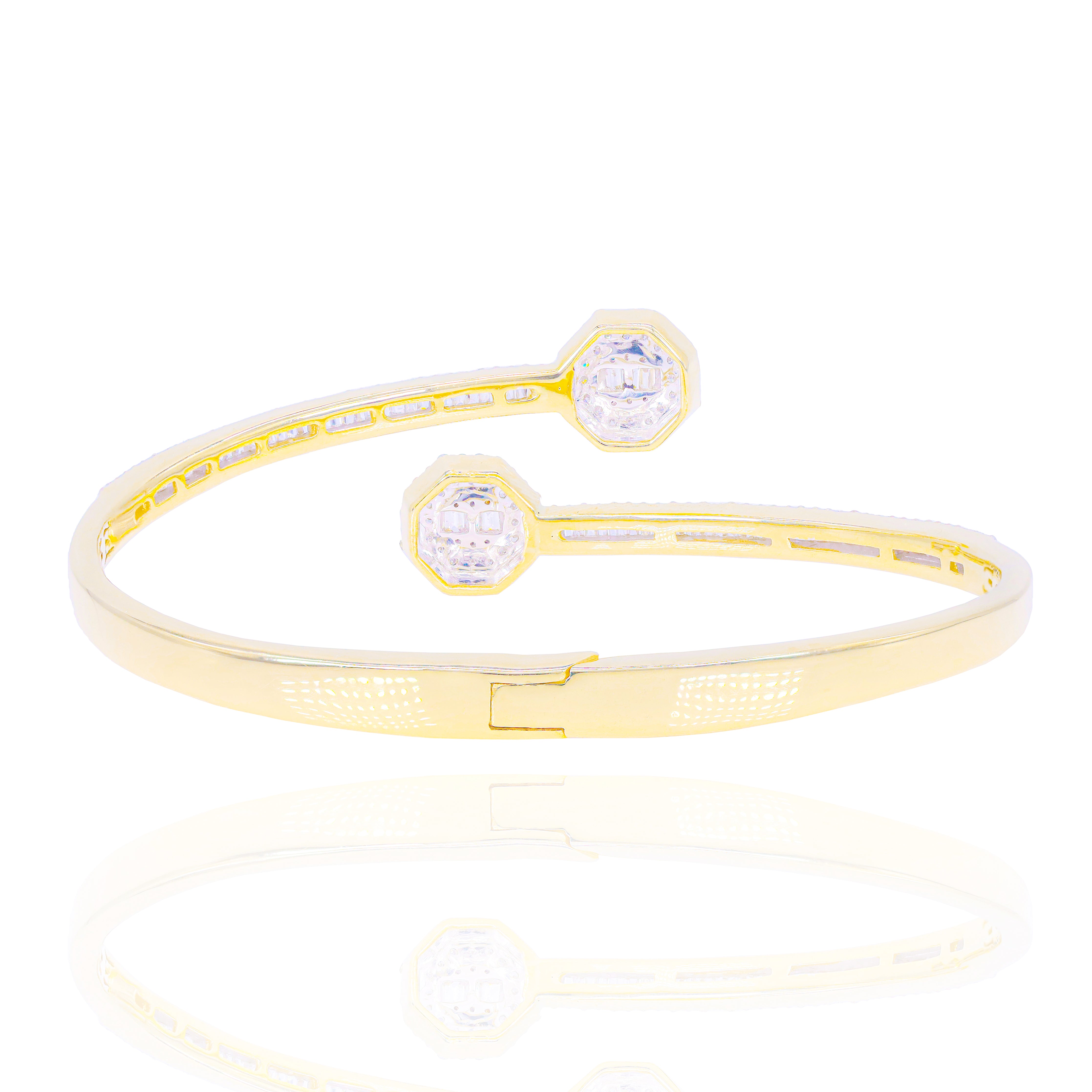 Octagon Baguette Diamond Bangle Bracelet
