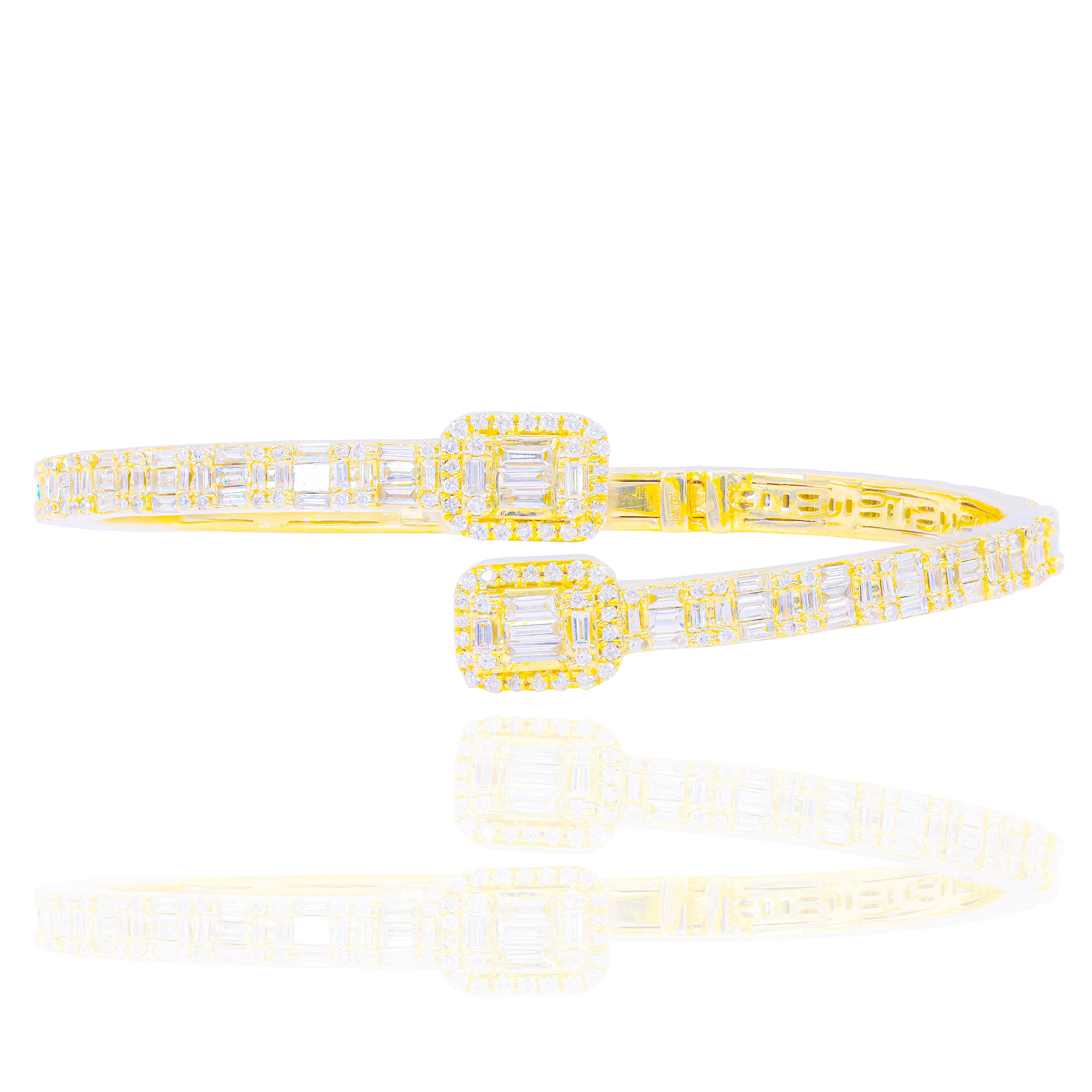 Thin Baguette & Round Diamond Bangle Bracelet