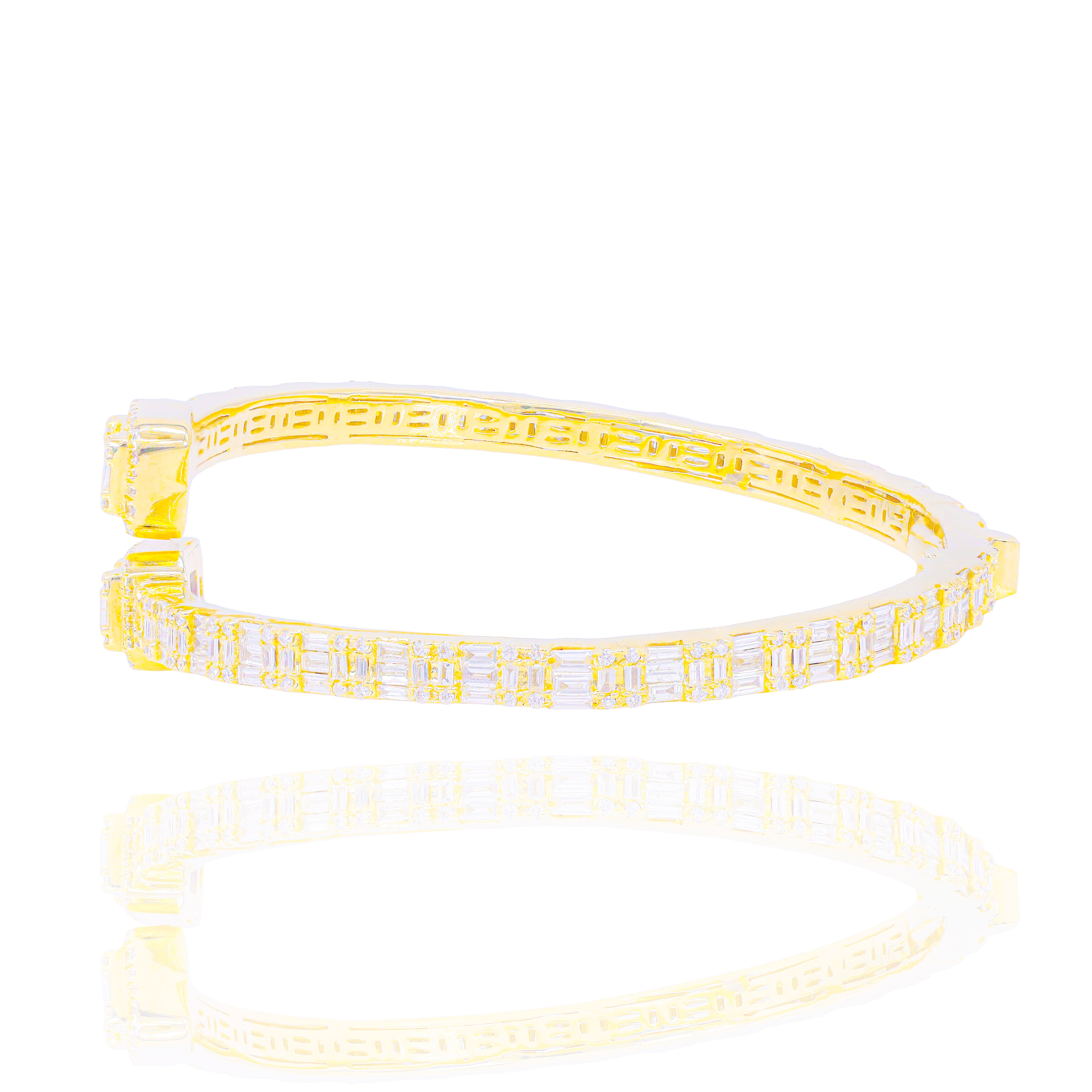 Thin Baguette & Round Diamond Bangle Bracelet