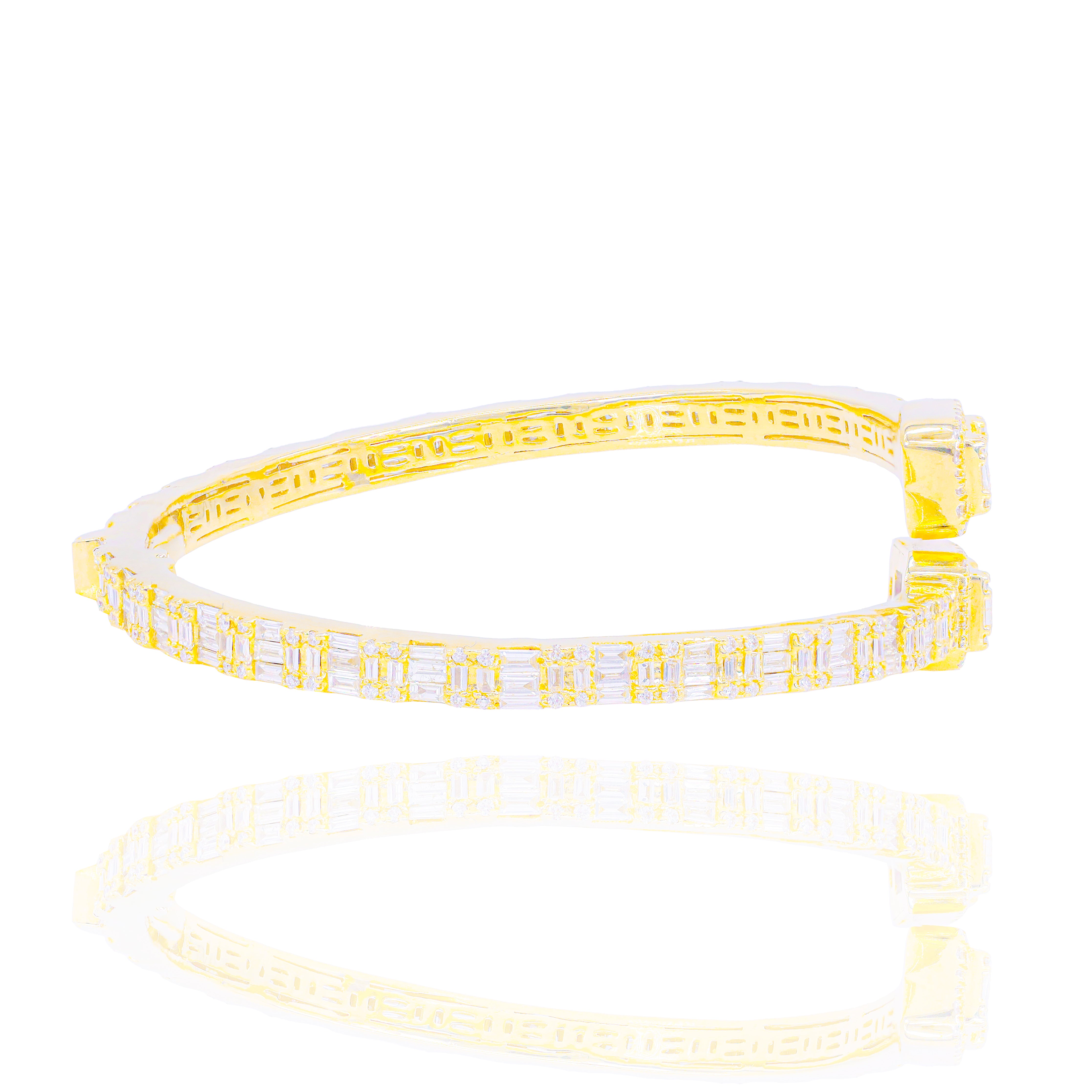 Thin Baguette & Round Diamond Bangle Bracelet