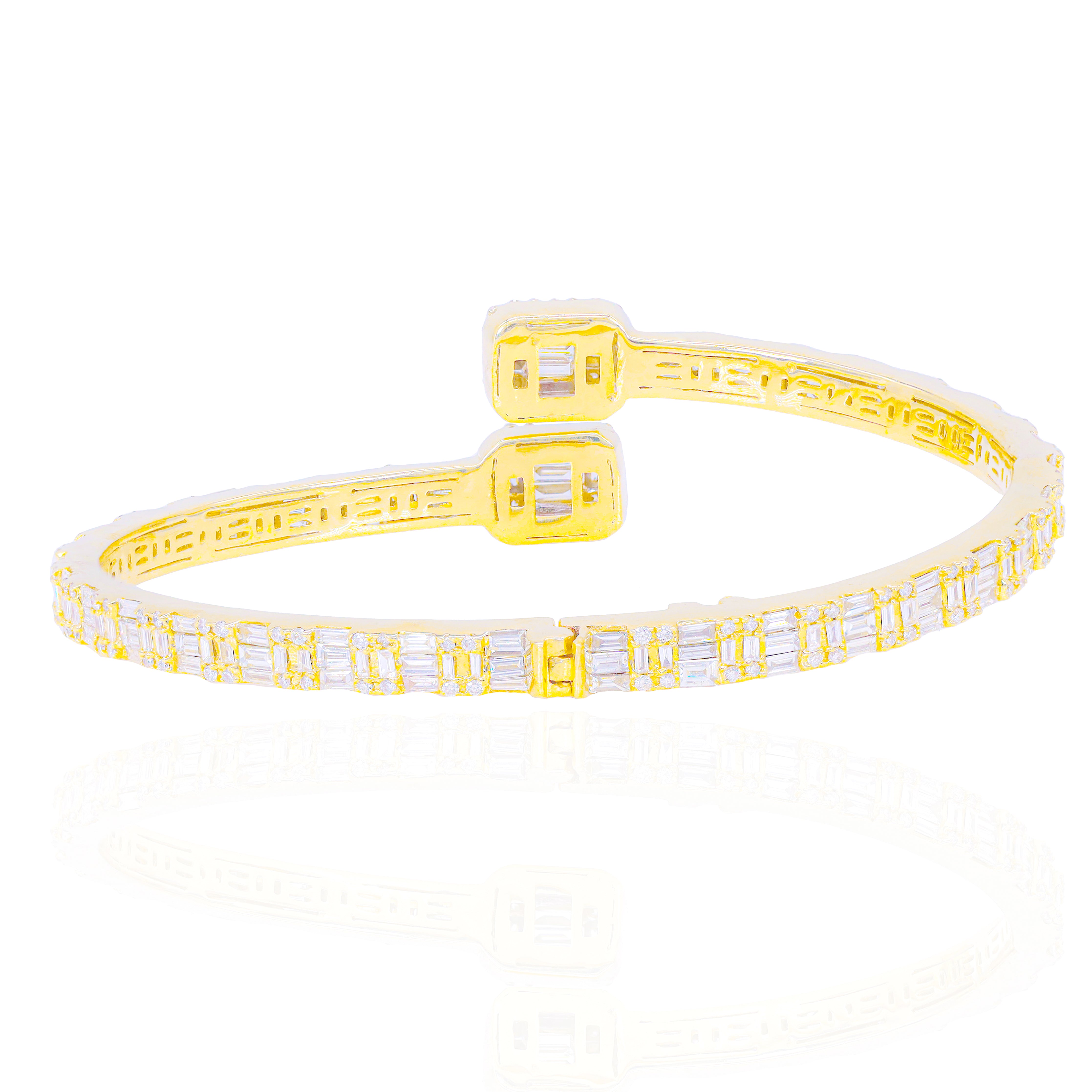 Thin Baguette & Round Diamond Bangle Bracelet