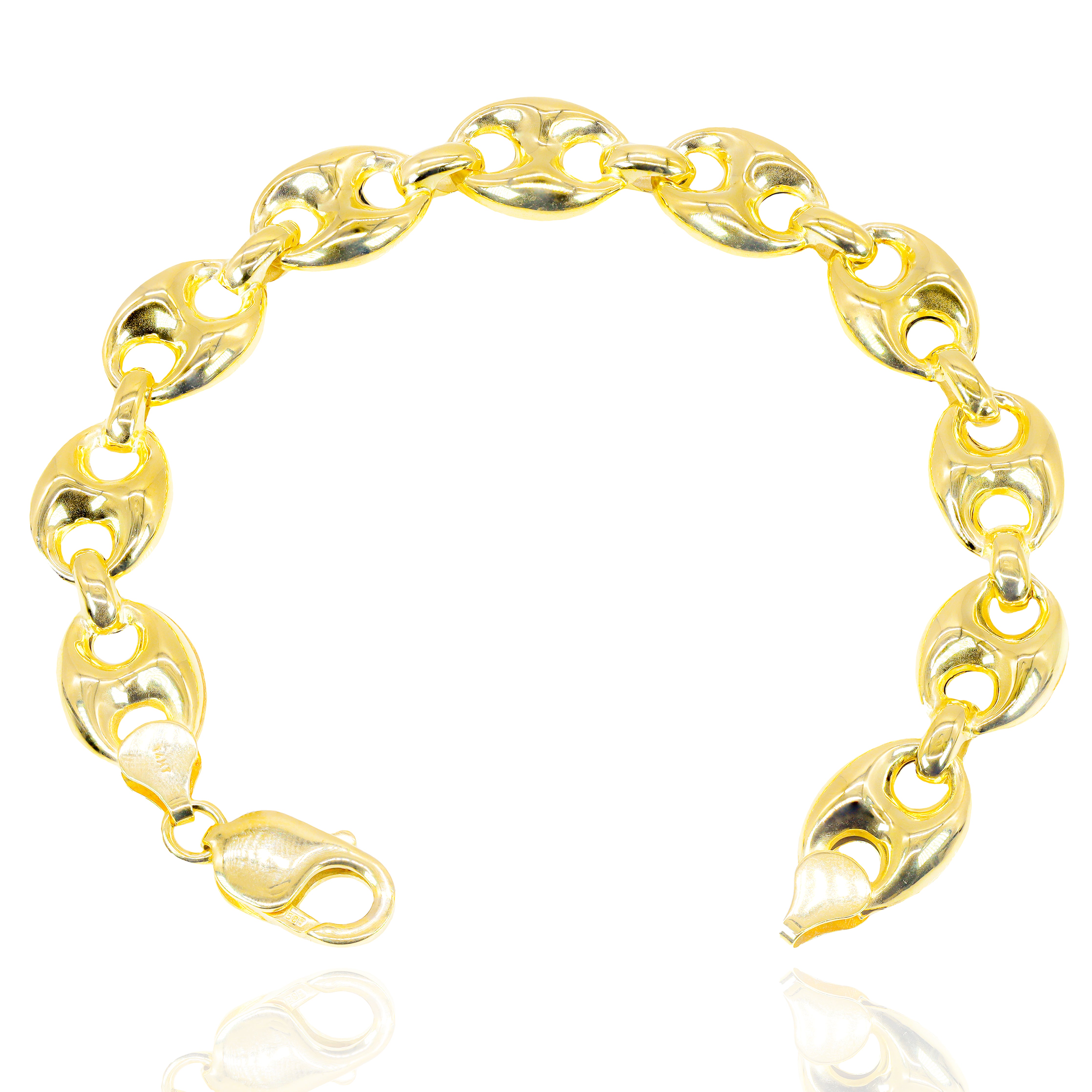 14KT SEMI-SOLID PUFFED MARINER LINK YELLOW GOLD BRACELET