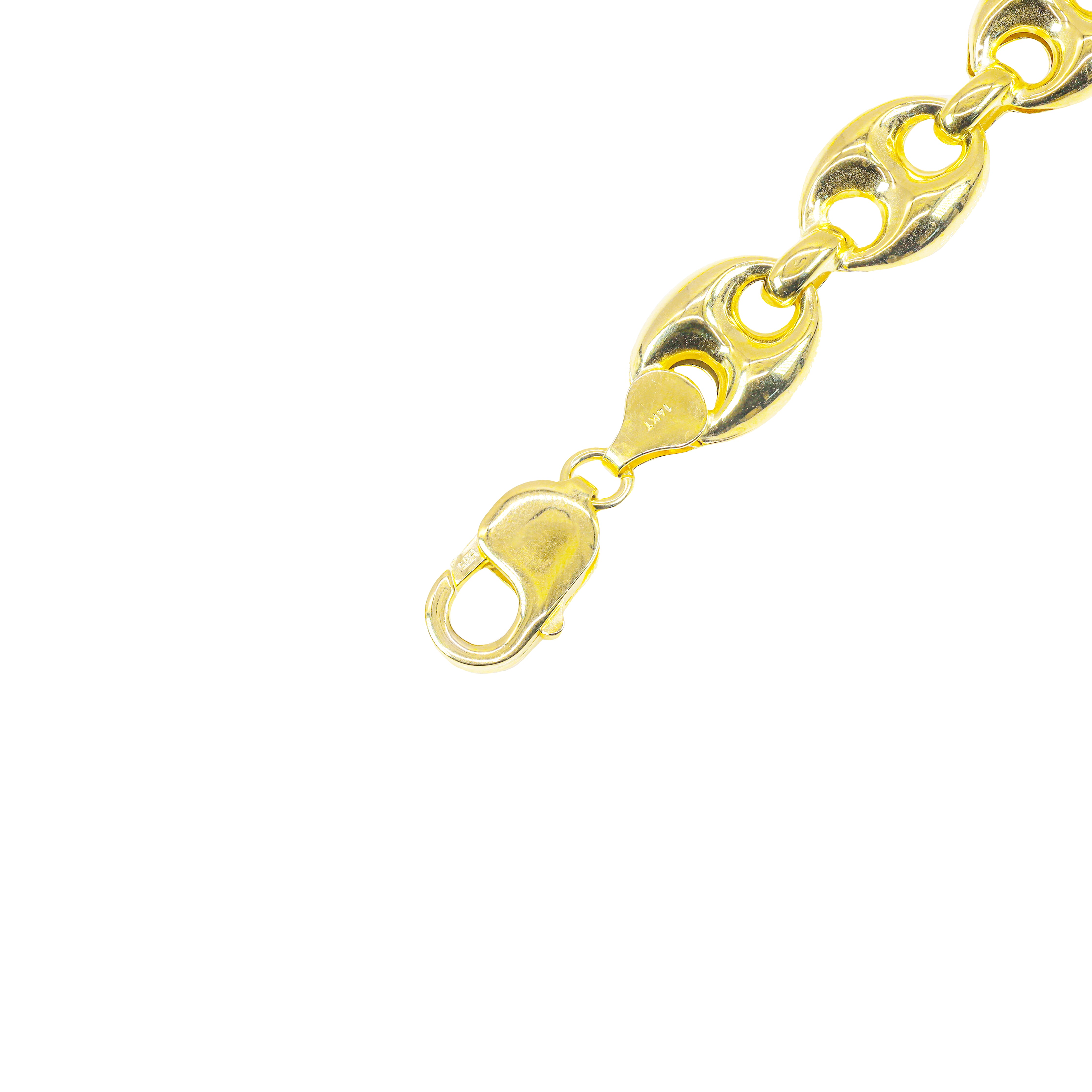 14KT SEMI-SOLID PUFFED MARINER LINK YELLOW GOLD BRACELET