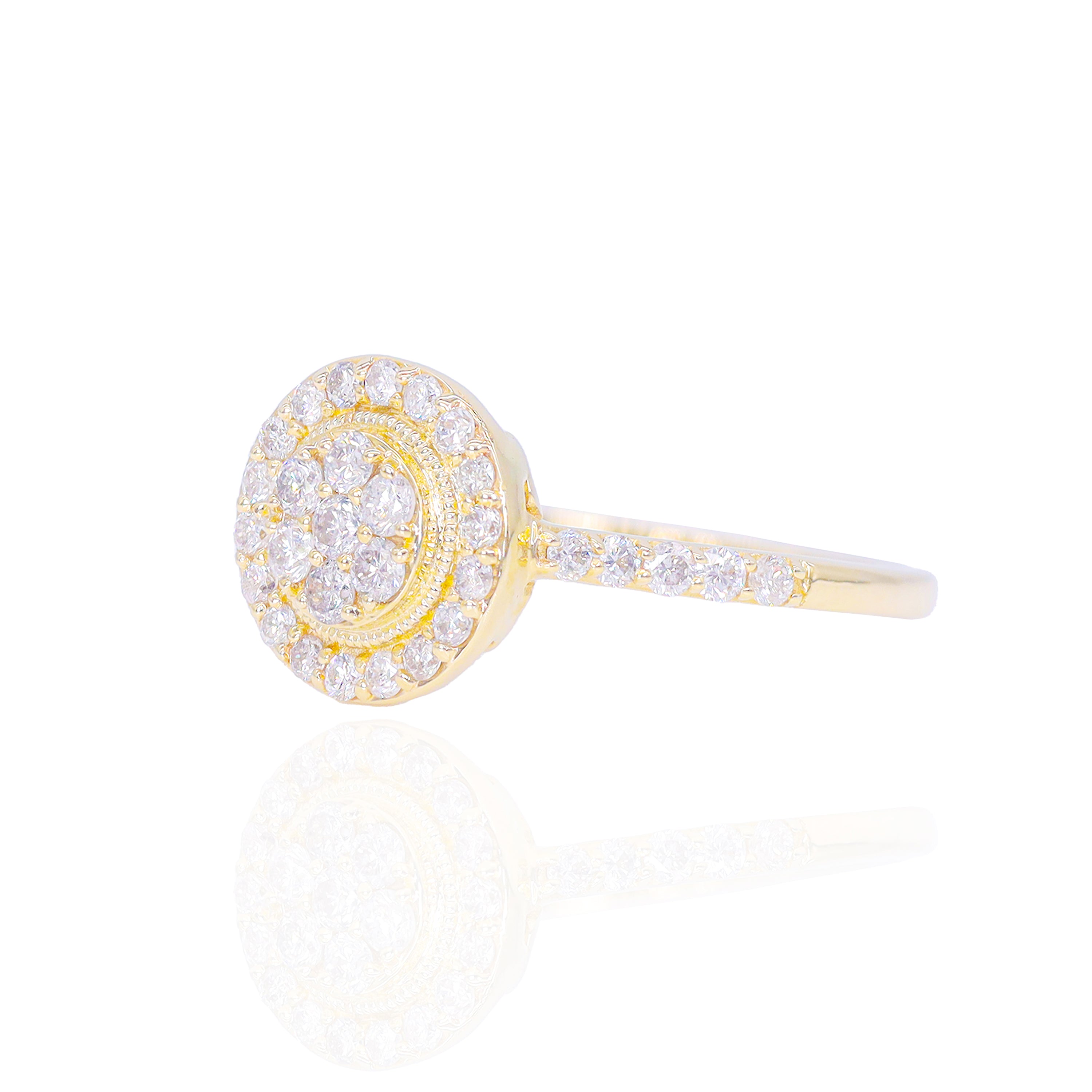 Round Shape with Diamond and Gold Halo Diamond Engagement Ring