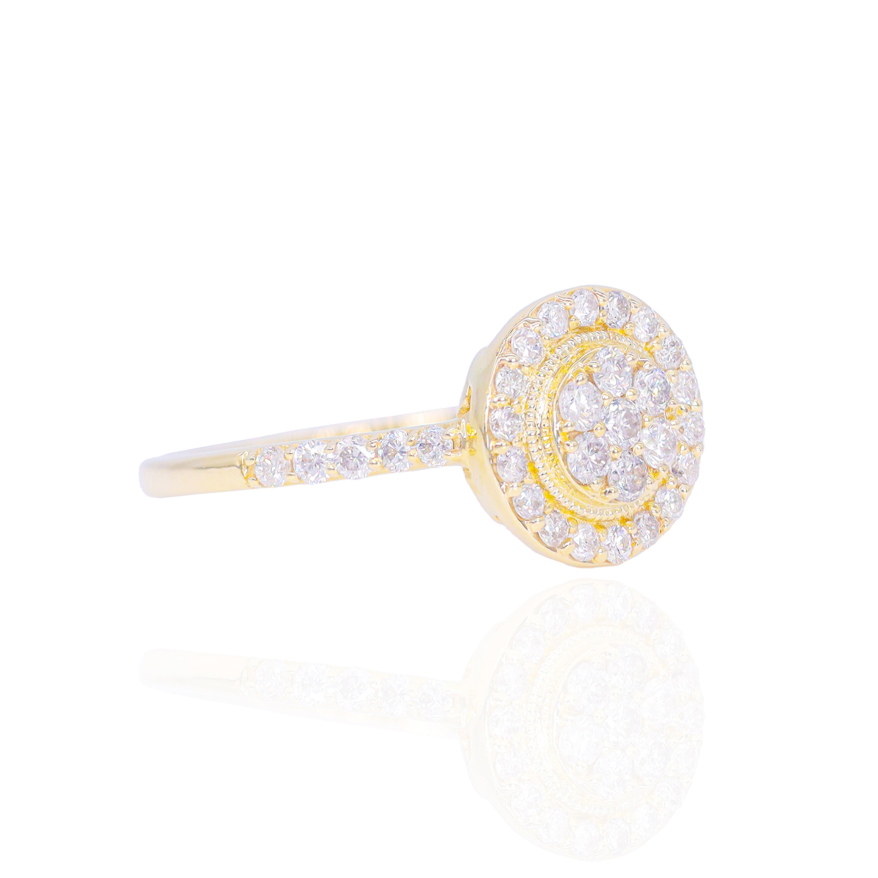 Round Shape with Diamond and Gold Halo Diamond Engagement Ring