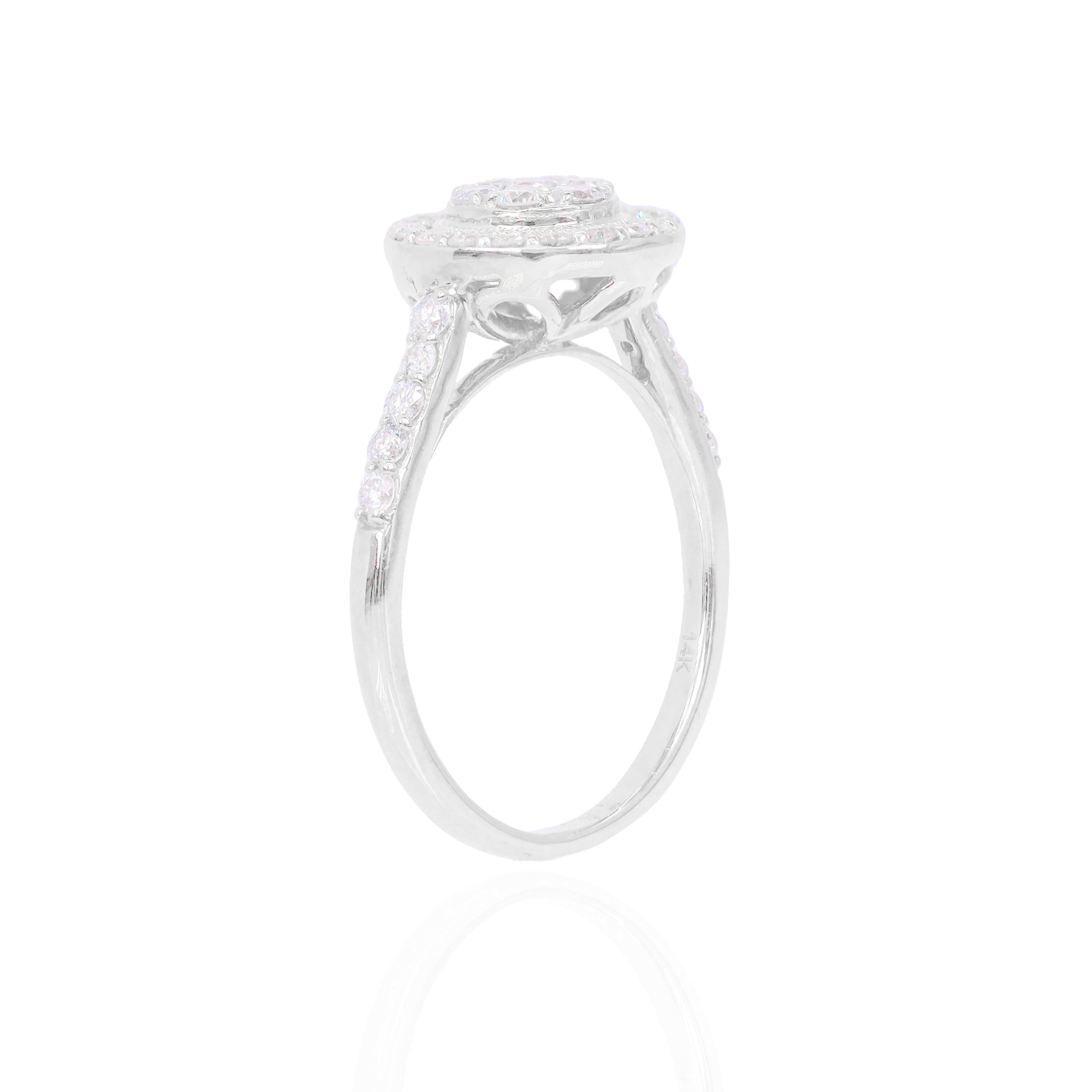 Round Shape with Diamond and Gold Halo Diamond Engagement Ring