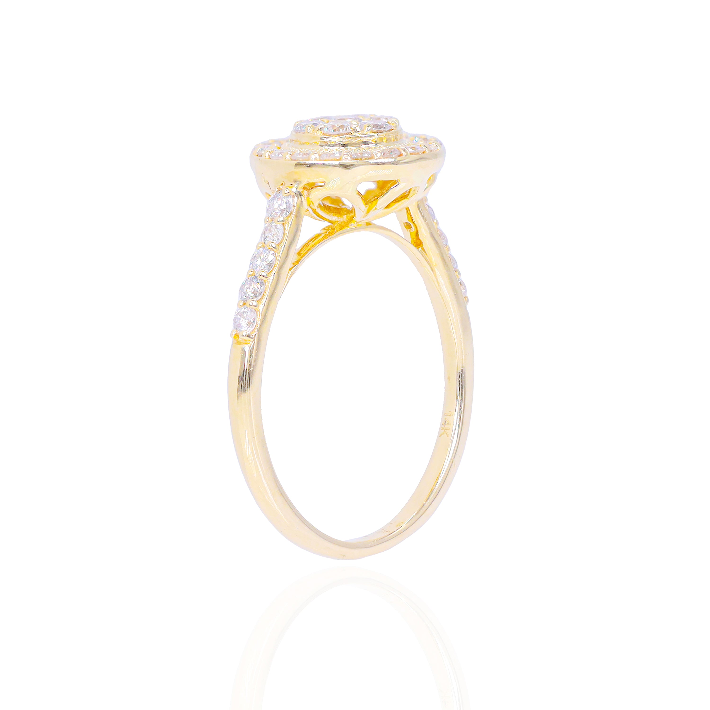 Round Shape with Diamond and Gold Halo Diamond Engagement Ring