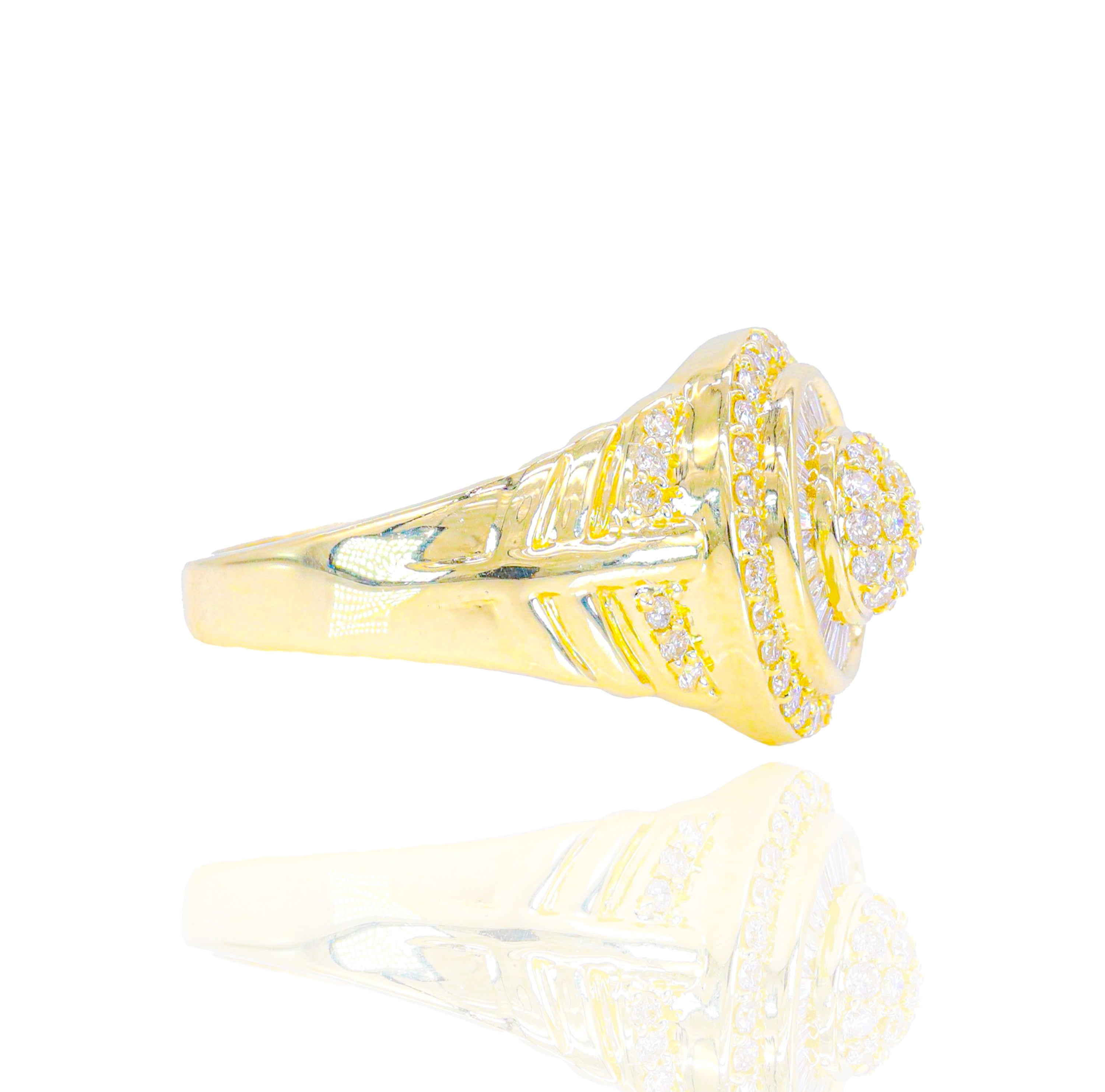 Dome Top Round Diamond Ring w/ Baguette Diamond Border
