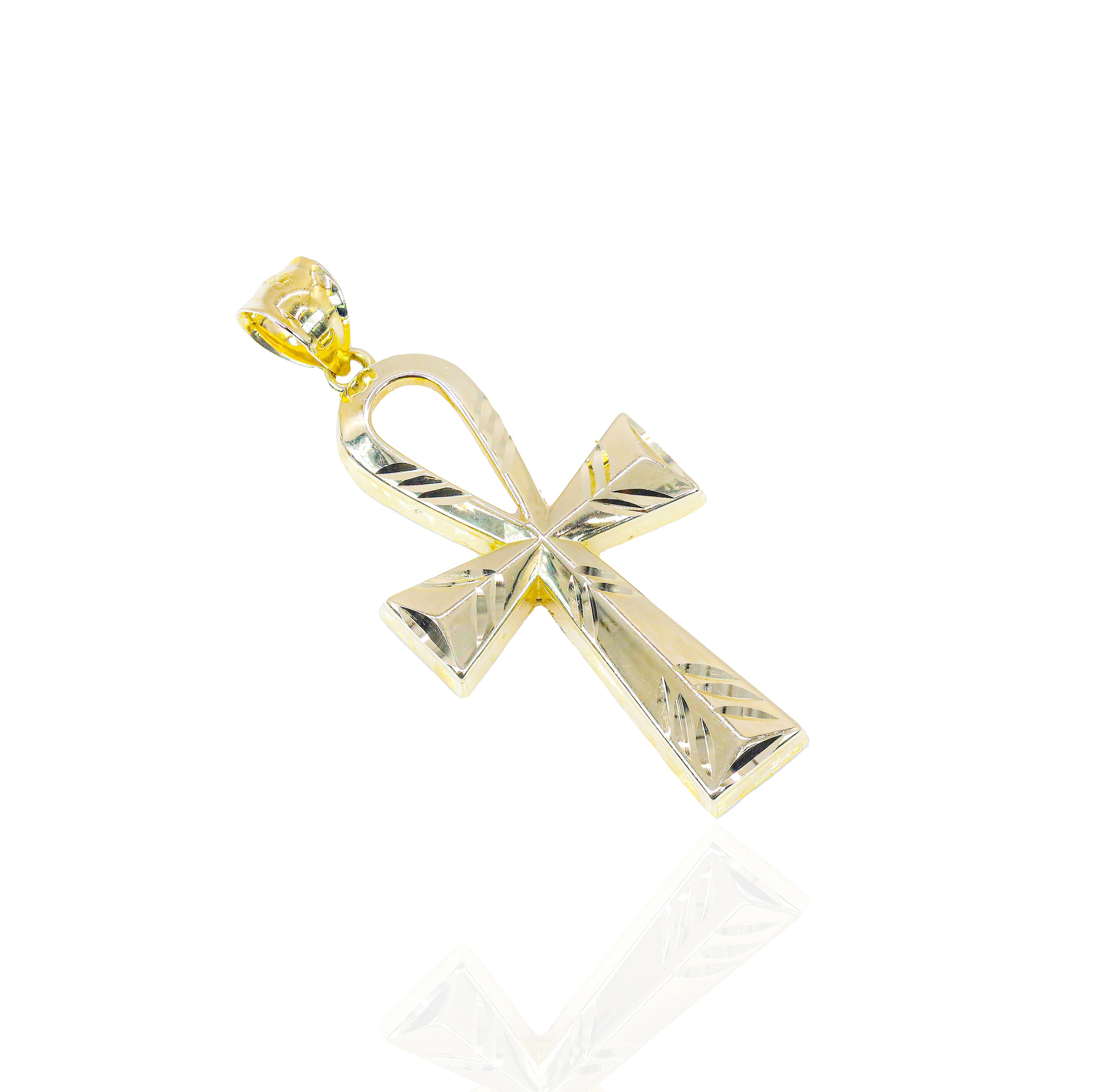 10KT Yellow Gold Long Fluted Ankh Solid Gold Pendant