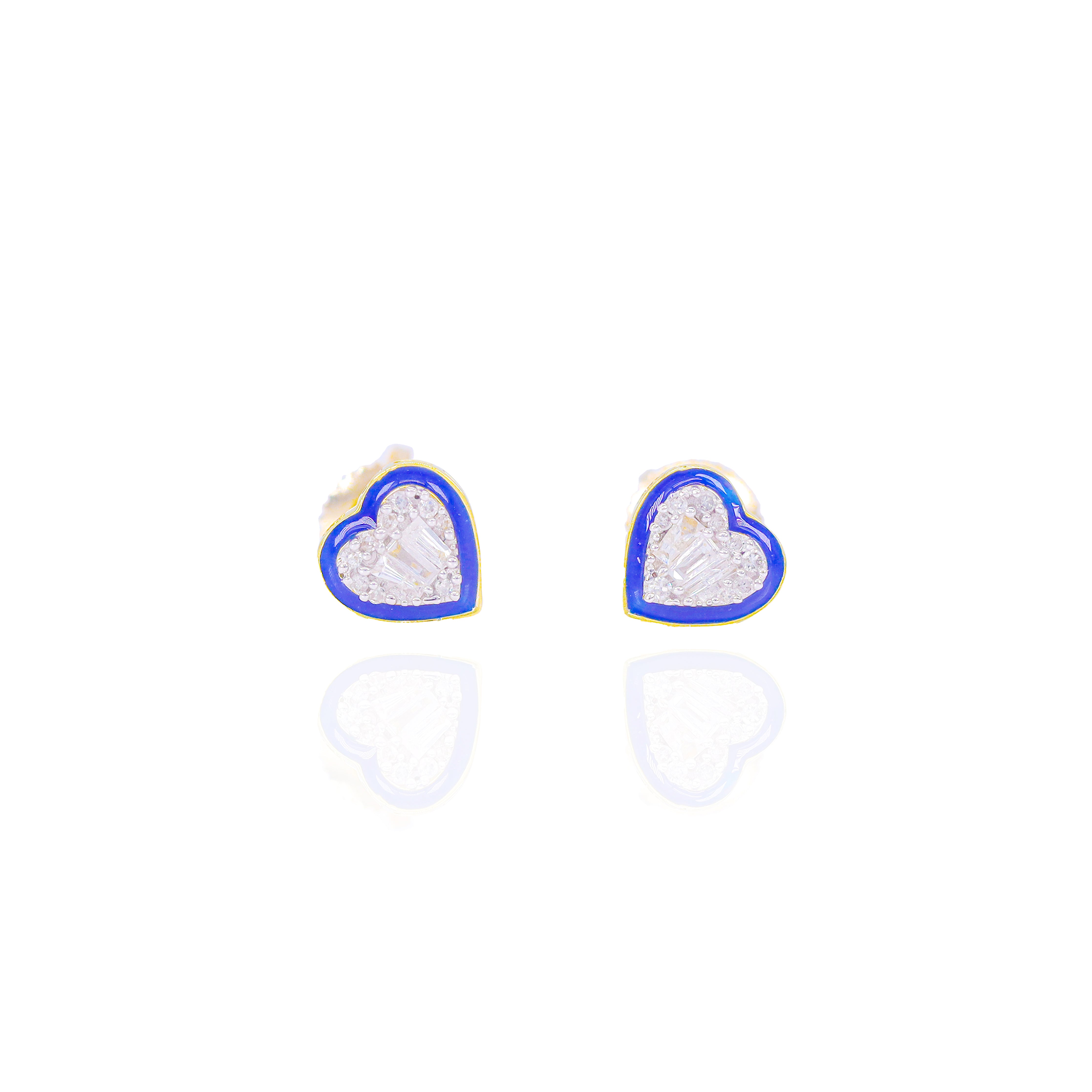 Heart Shaped Diamond Earrings with Enamel Border