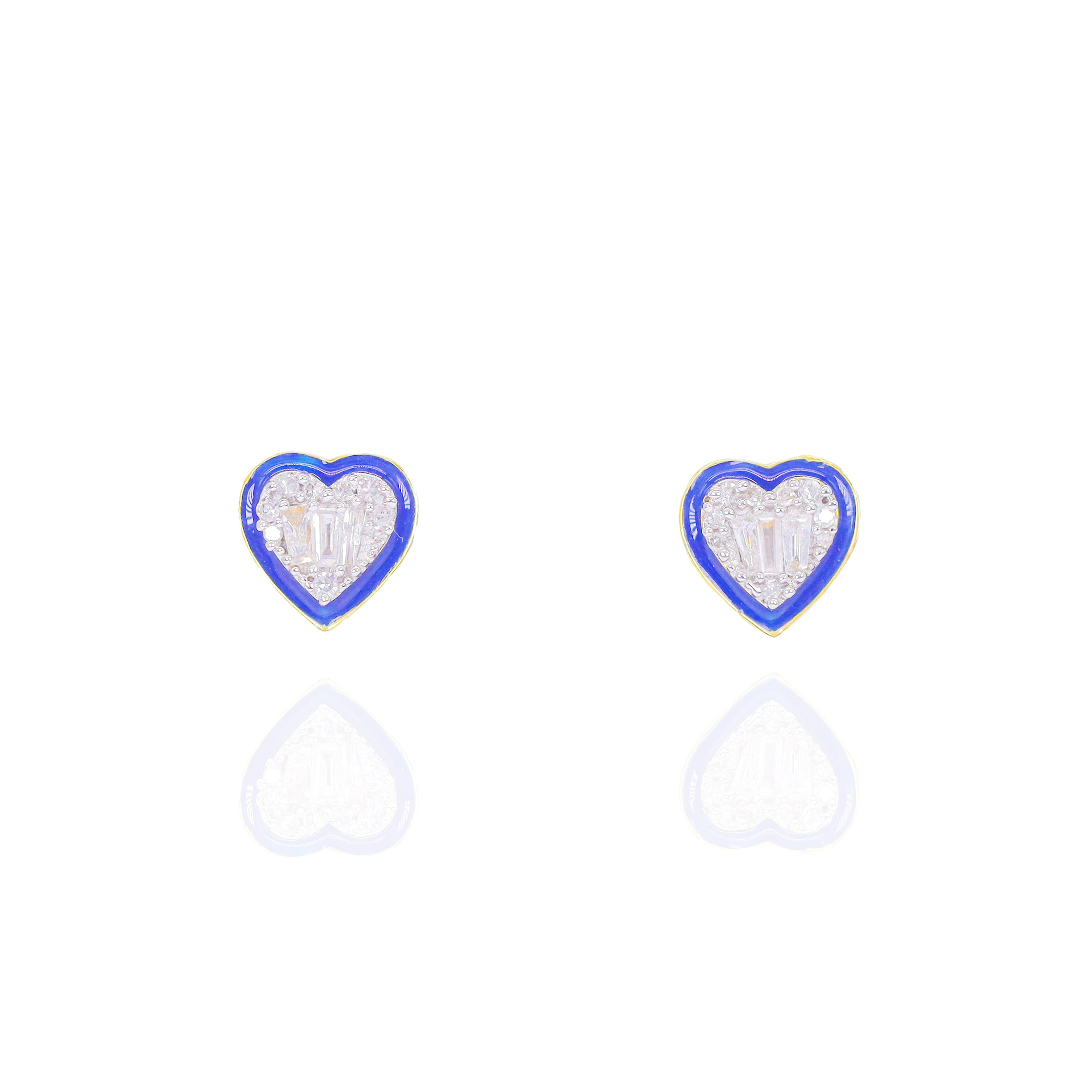 Heart Shaped Diamond Earrings with Enamel Border