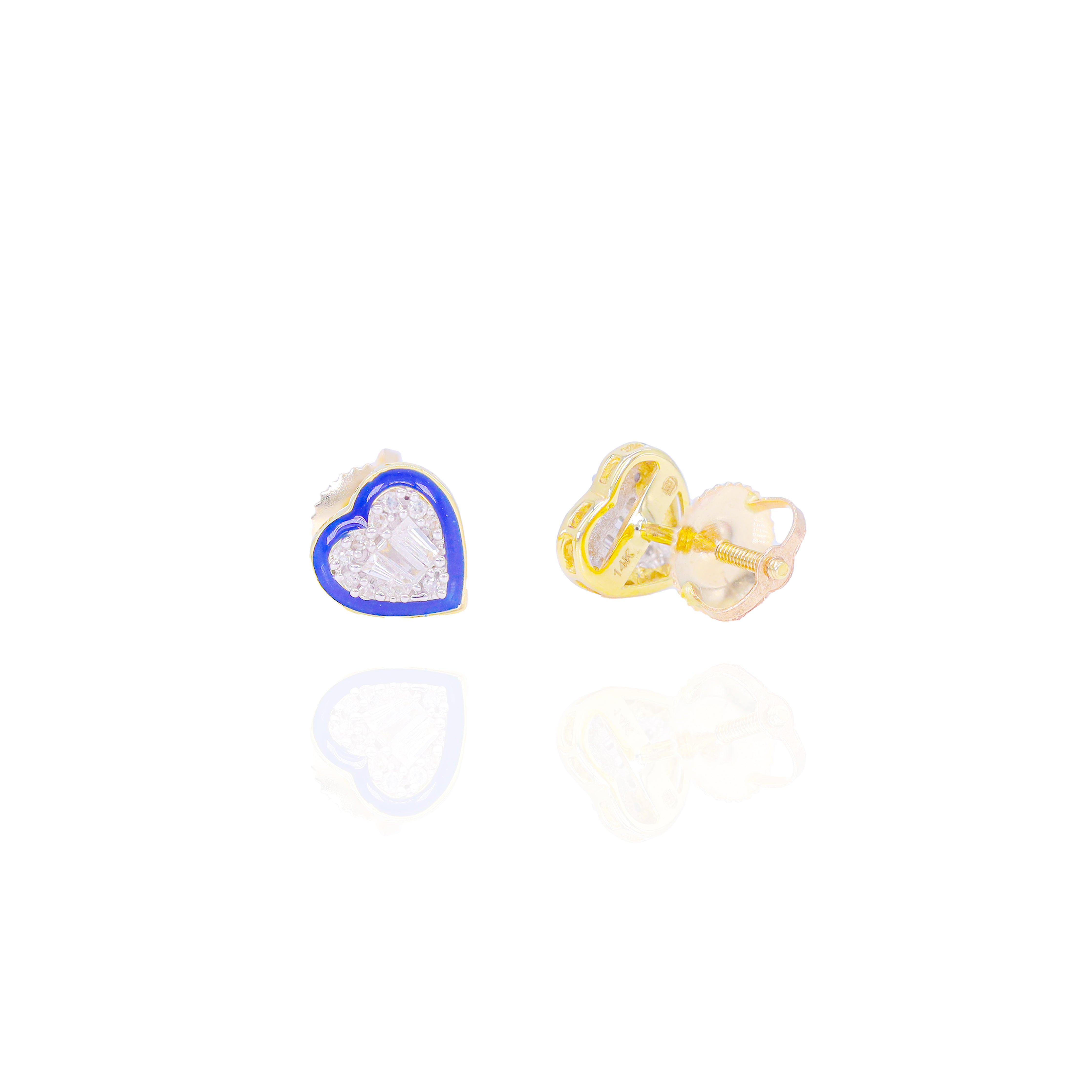 Heart Shaped Diamond Earrings with Enamel Border