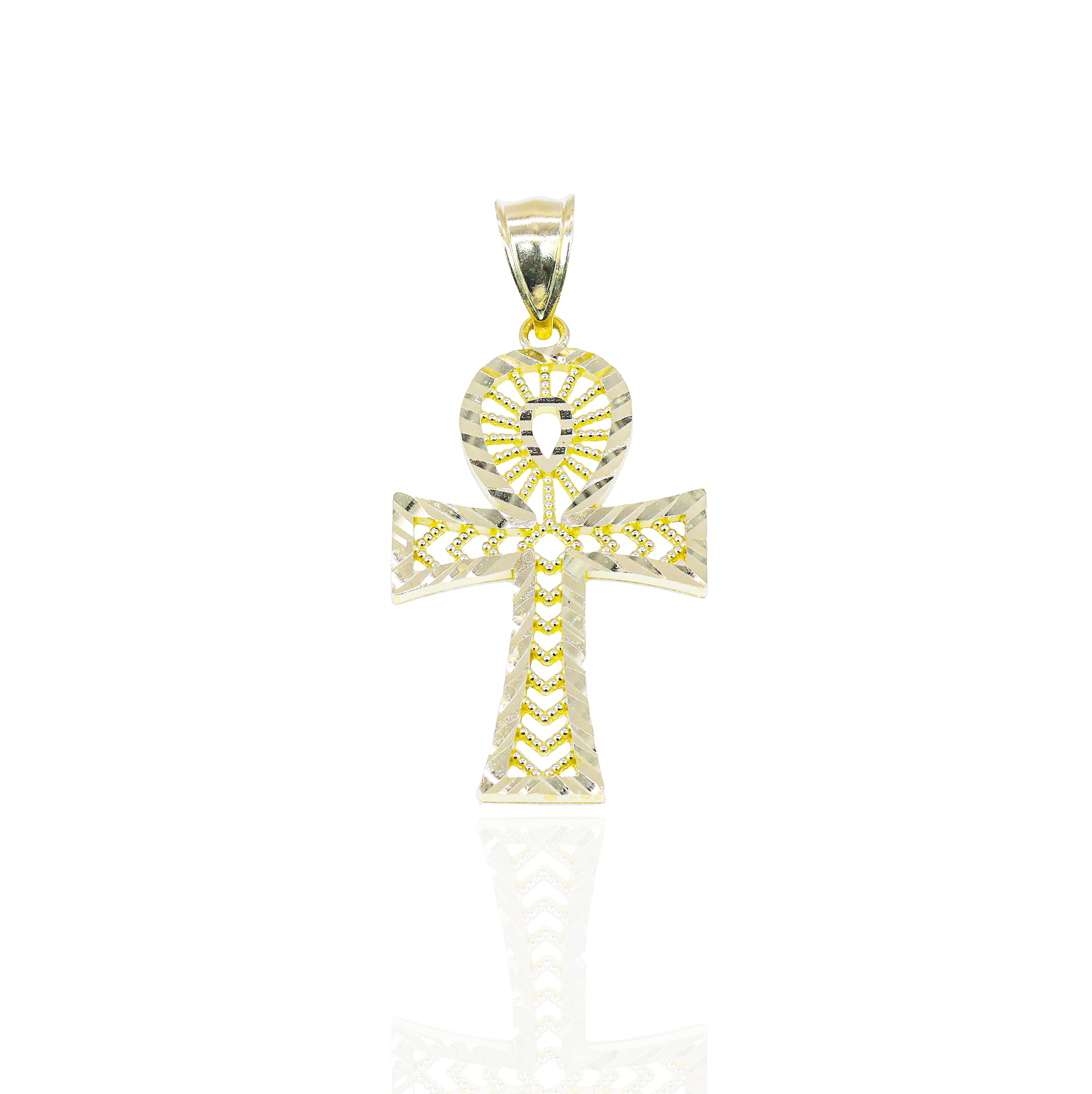 Fluted Ankh Pendant with Pattern Solid Gold Pendant