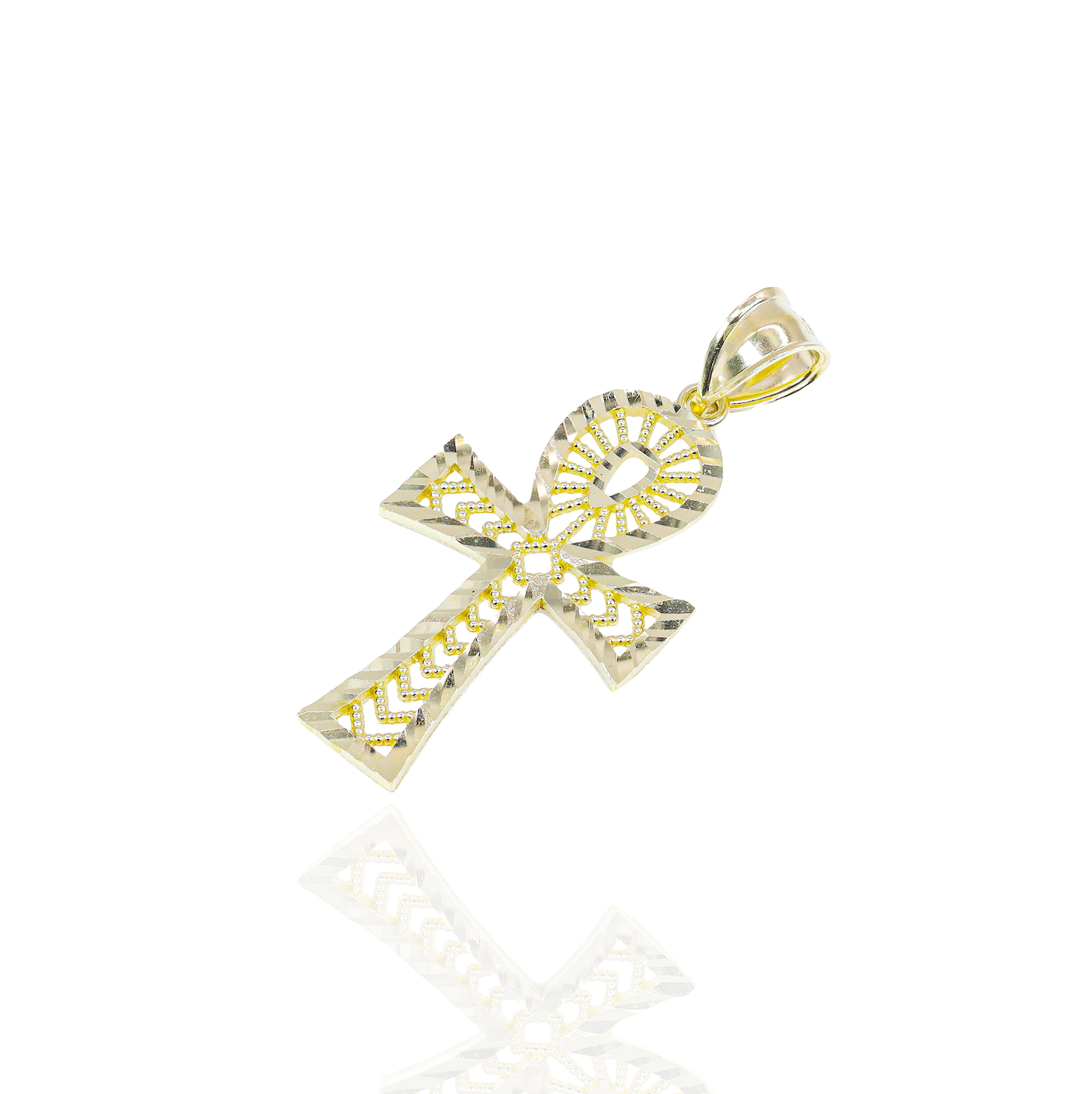 Fluted Ankh Pendant with Pattern Solid Gold Pendant