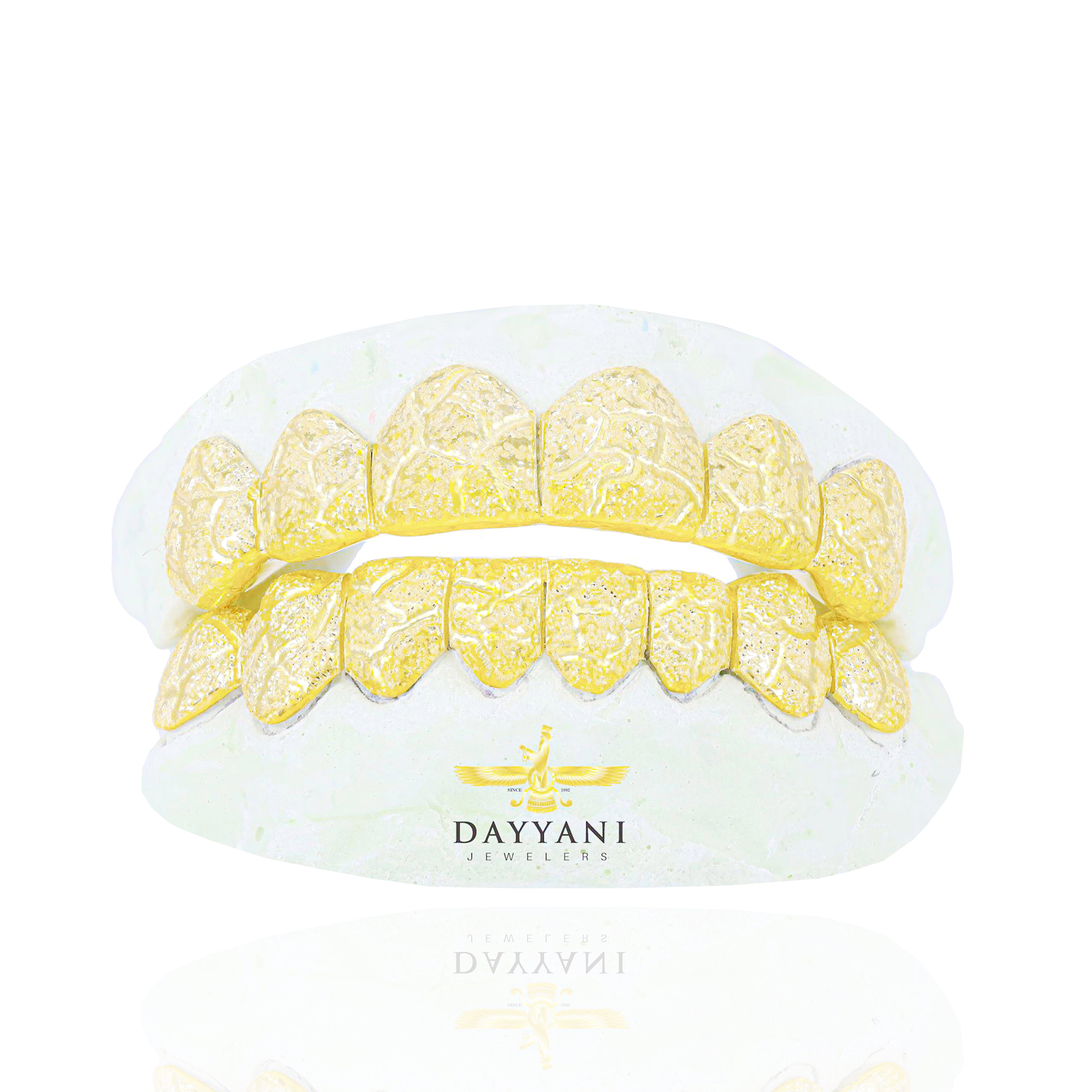 Custom Diamond Dust Nugget Design Gold Grillz