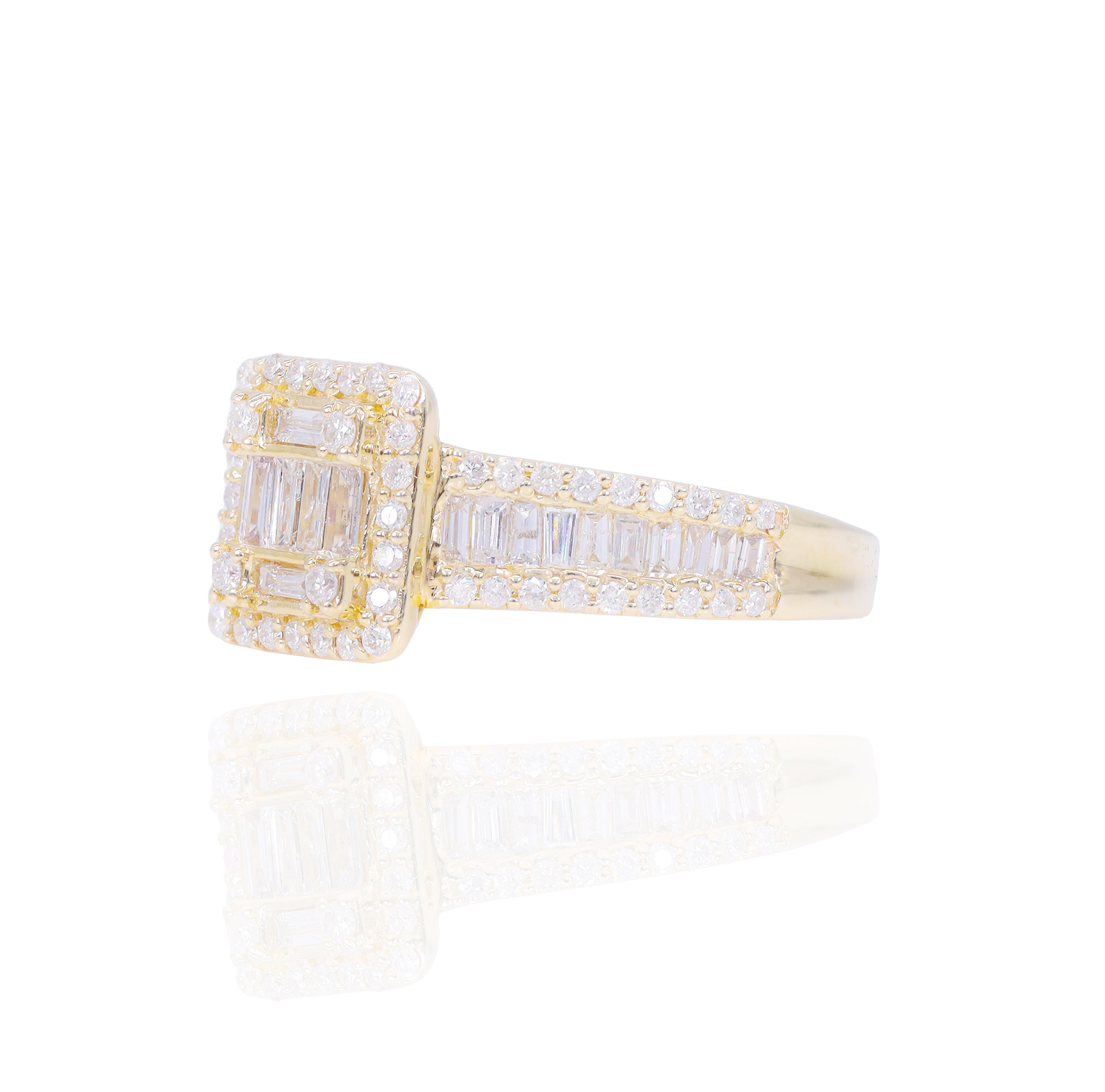 Princess Shape Diamond Engagement Ring with Baguettes and Halo