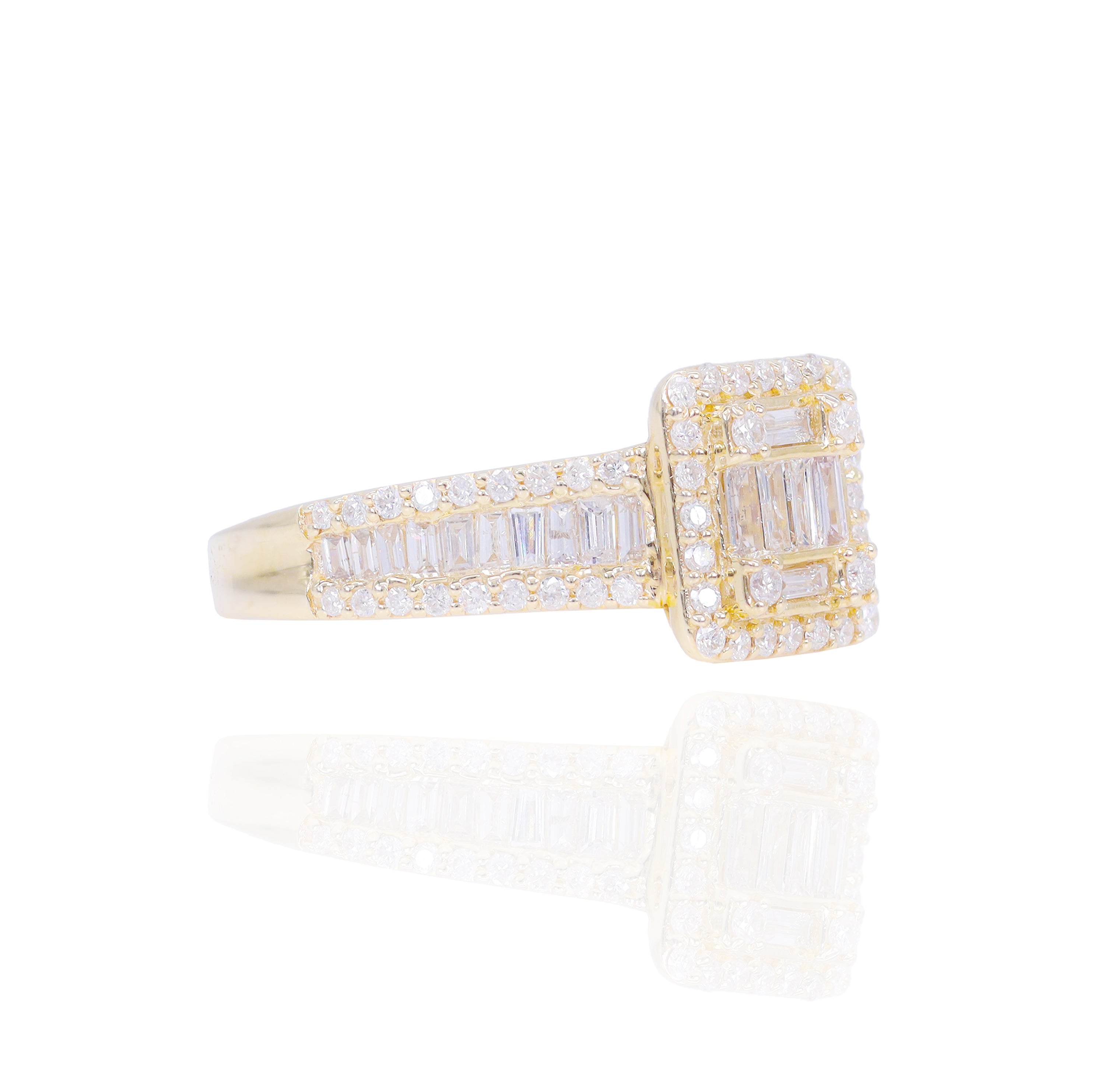 Princess Shape Diamond Engagement Ring with Baguettes and Halo
