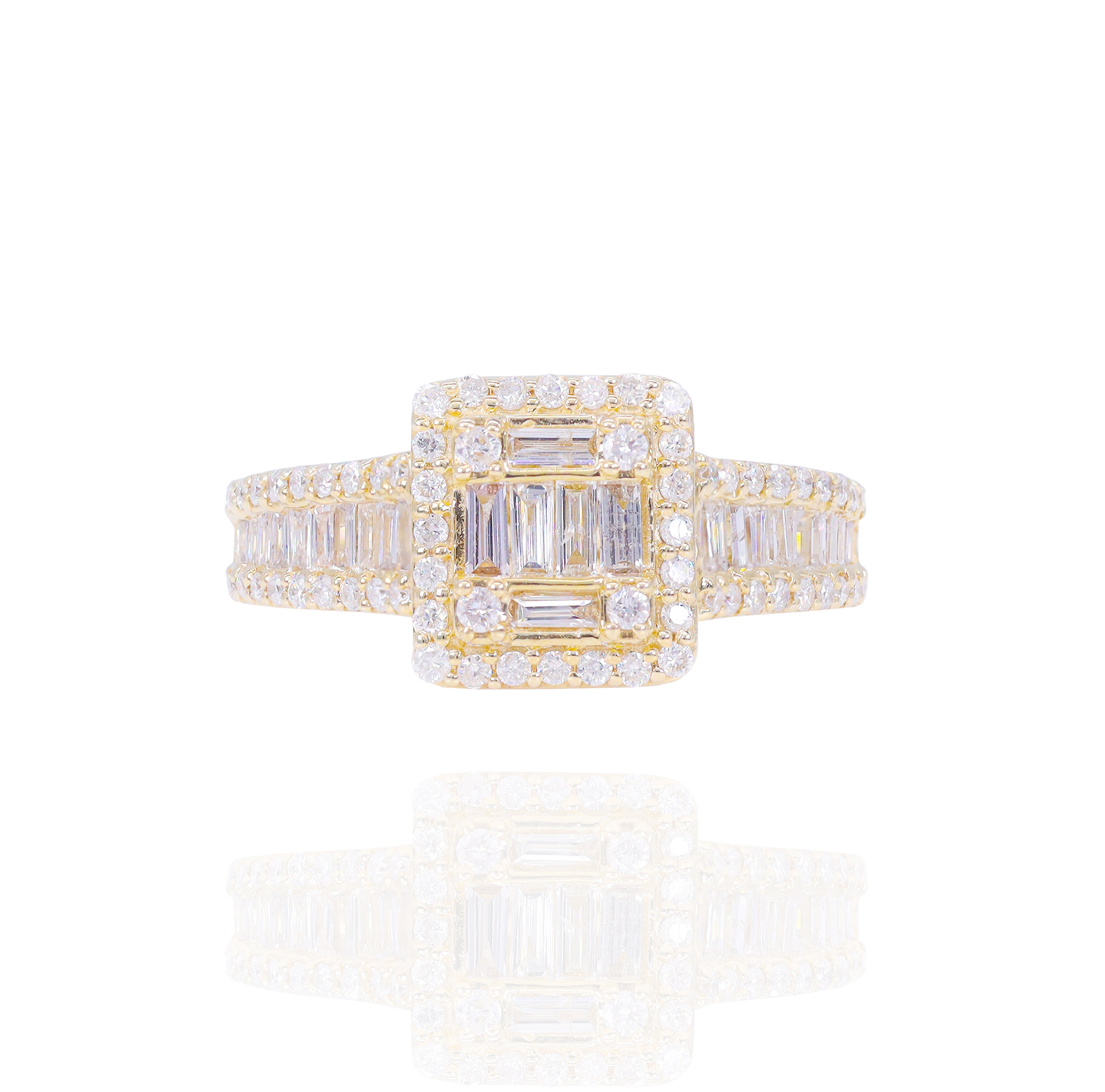 Princess Shape Diamond Engagement Ring with Baguettes and Halo