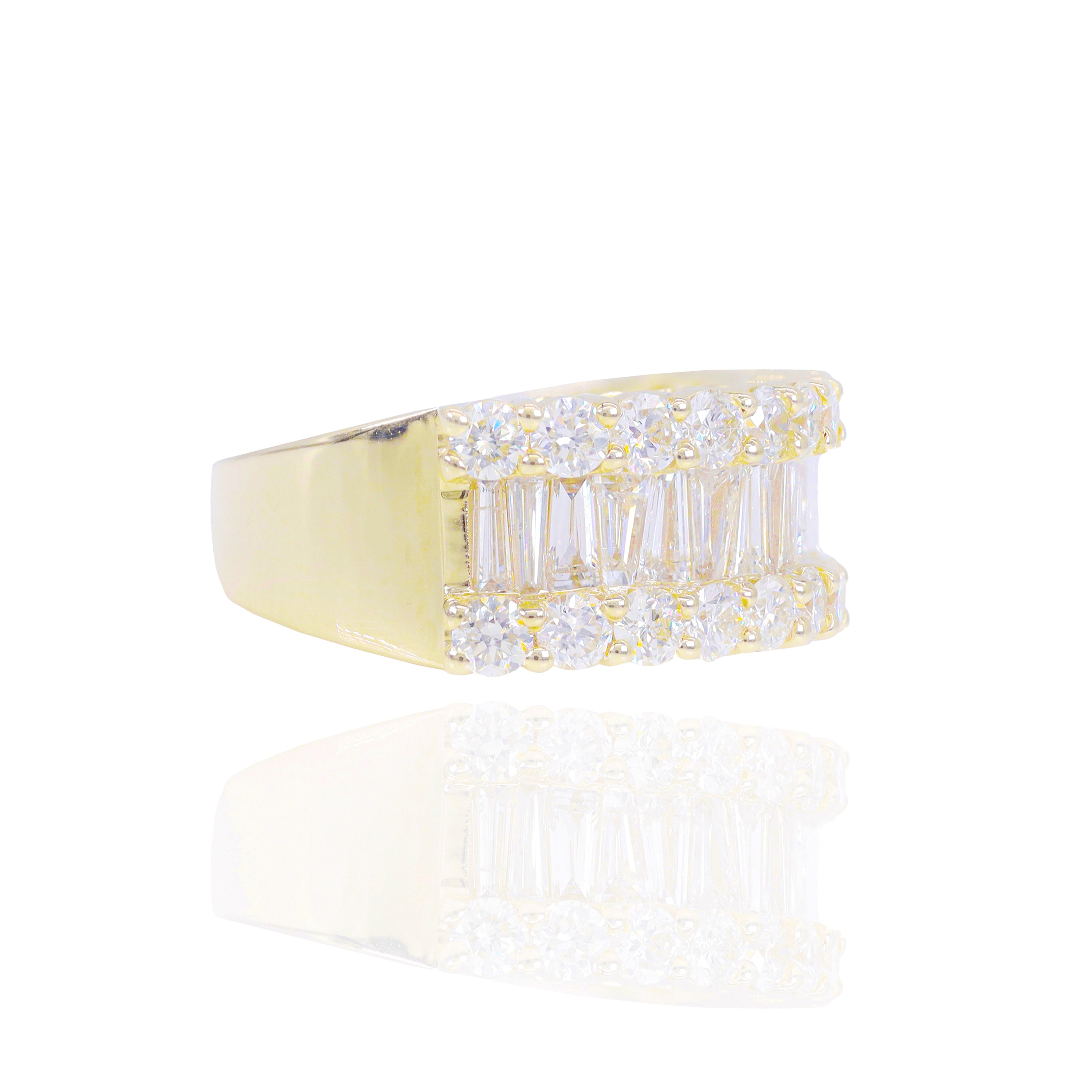 Tapered Baguettes with Side Border Round Diamond Ring Band