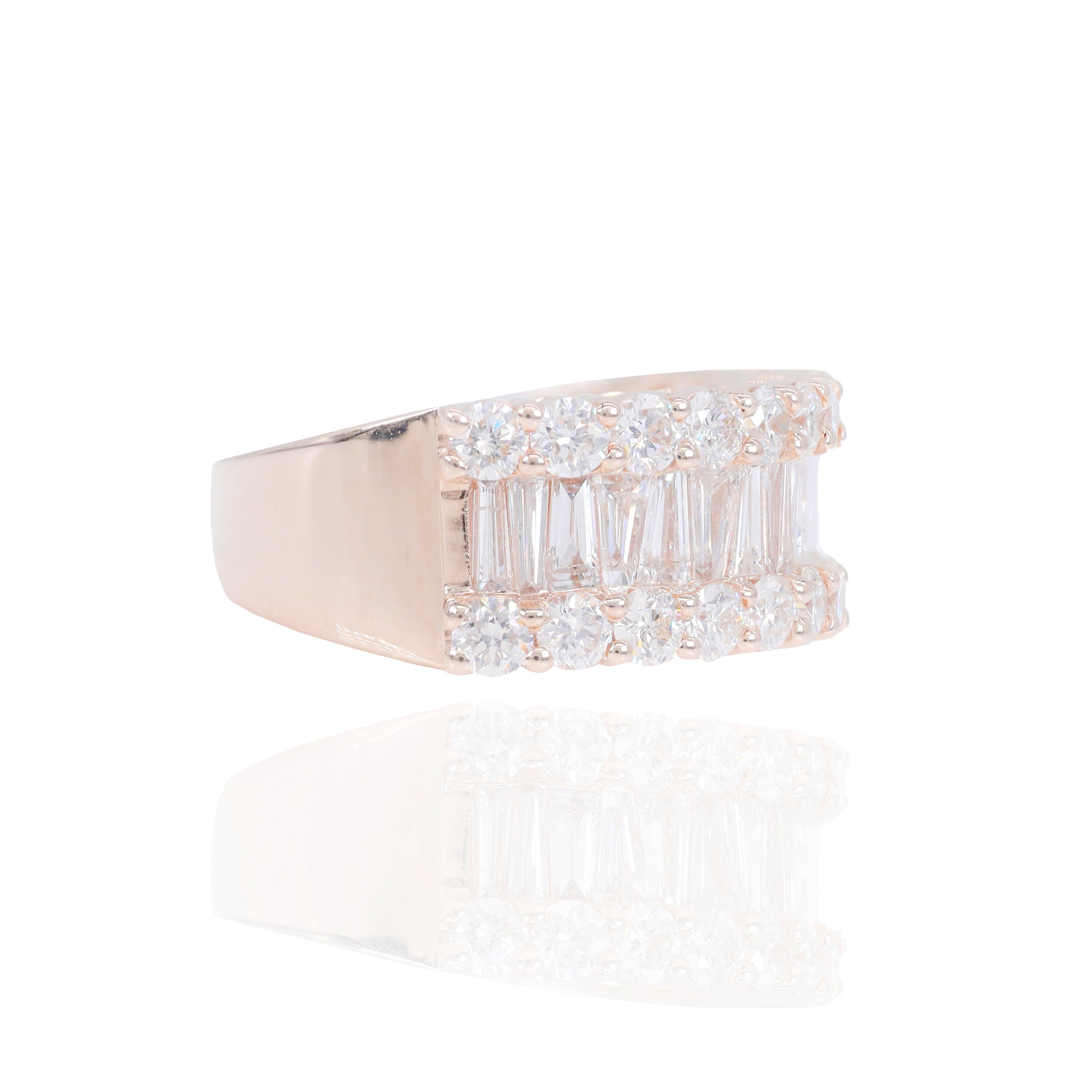 Tapered Baguettes with Side Border Round Diamond Ring Band