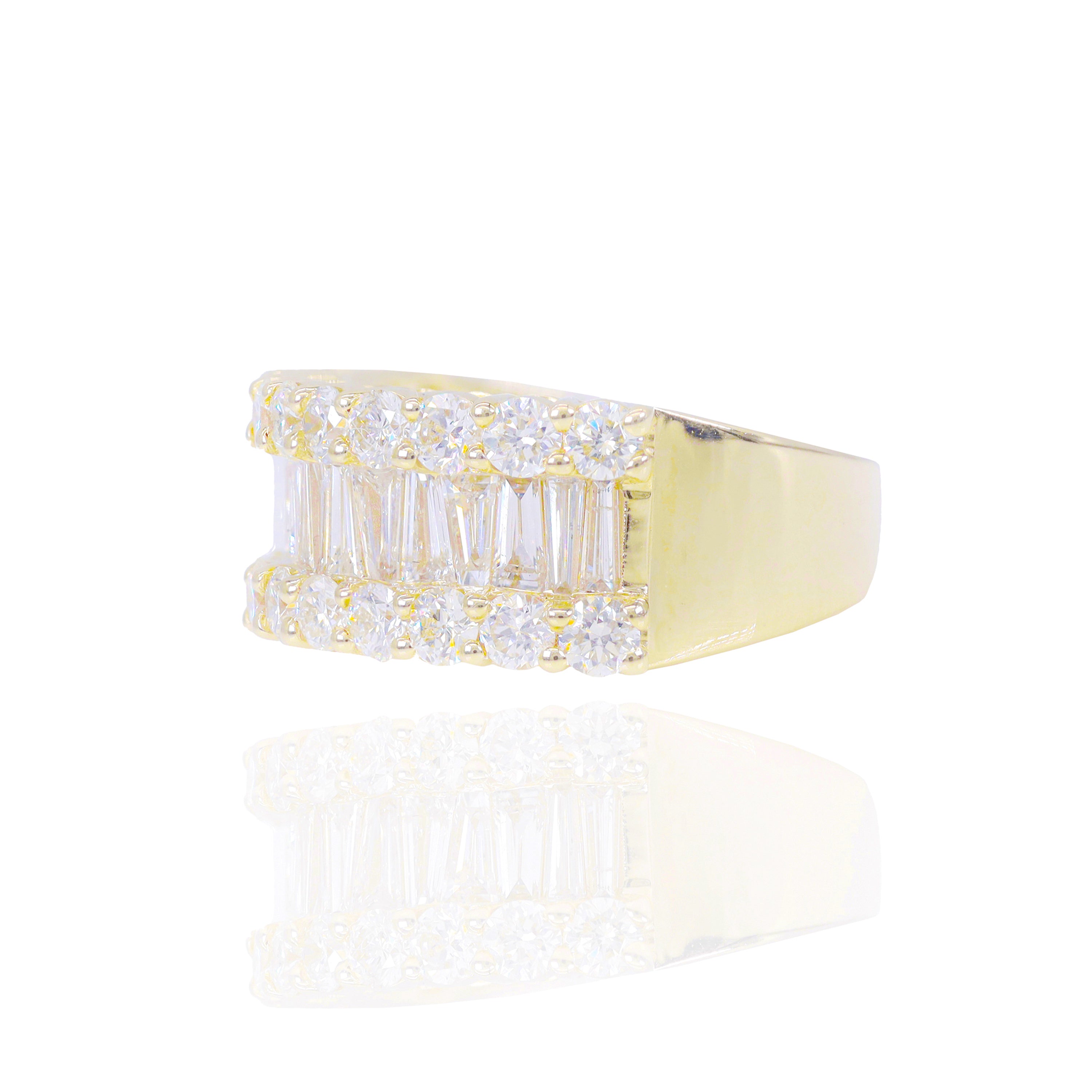 Tapered Baguettes with Side Border Round Diamond Ring Band