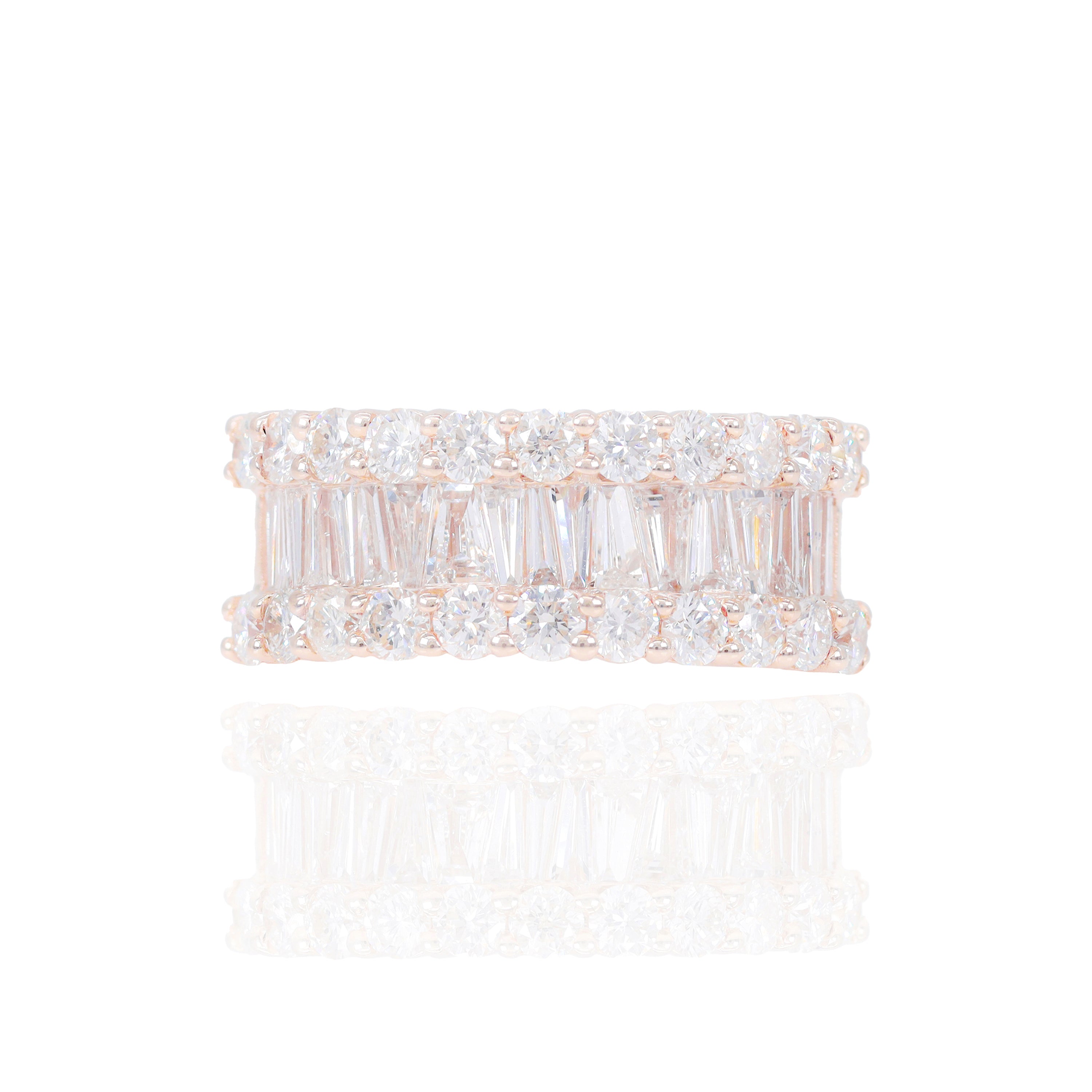 Tapered Baguettes with Side Border Round Diamond Ring Band