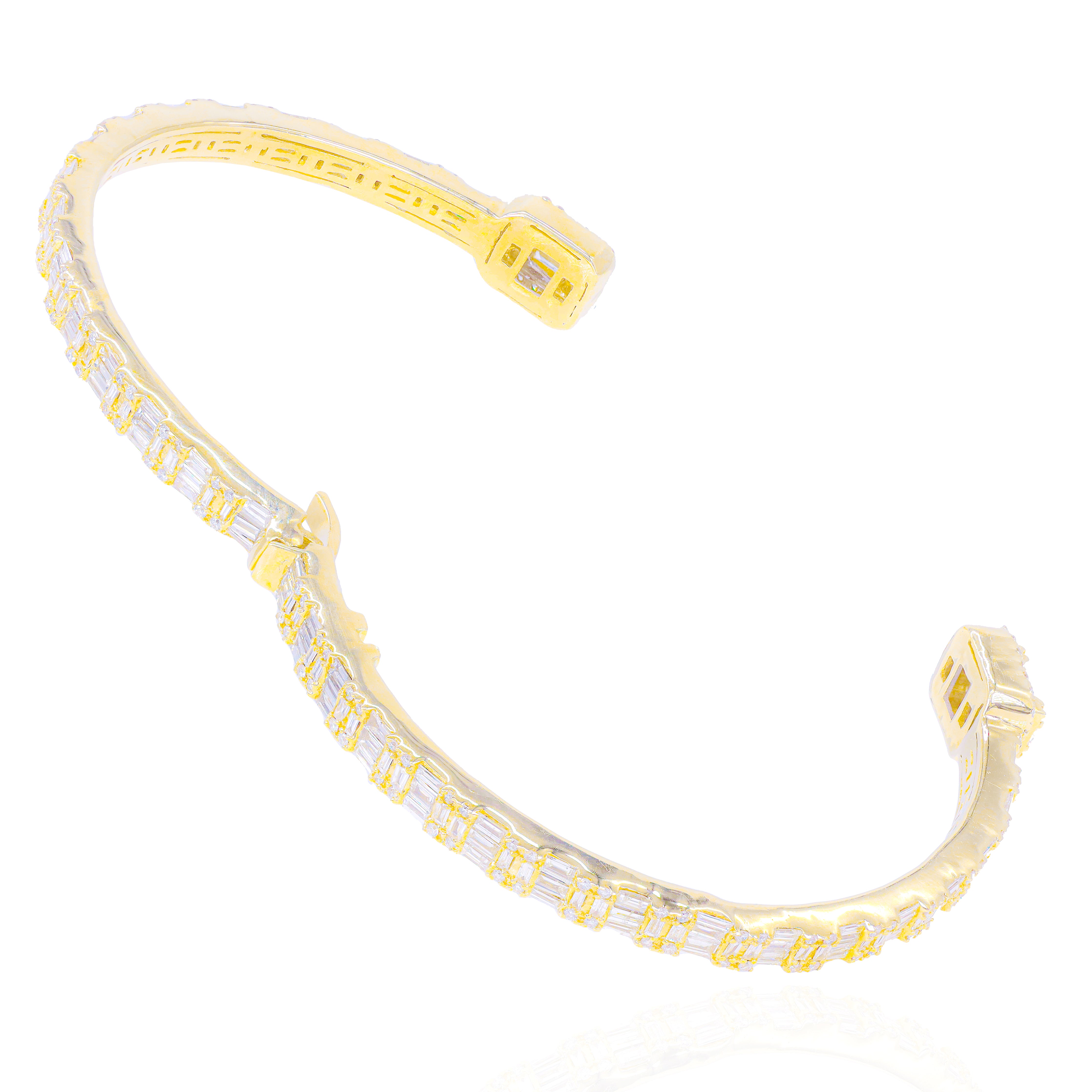 Thin Baguette & Round Diamond Bangle Bracelet