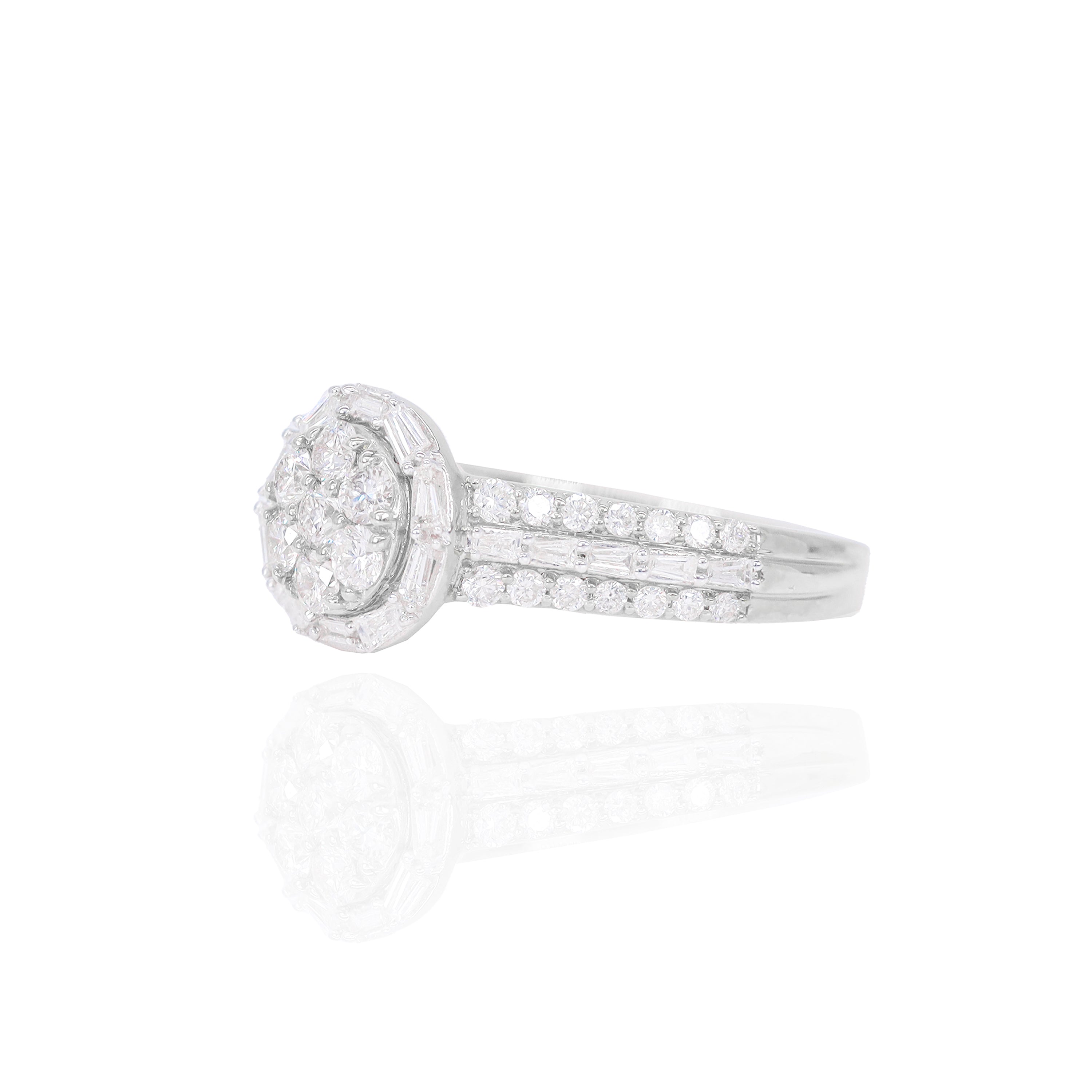 Round Shape with Halo Baguette Diamond Engagement Ring