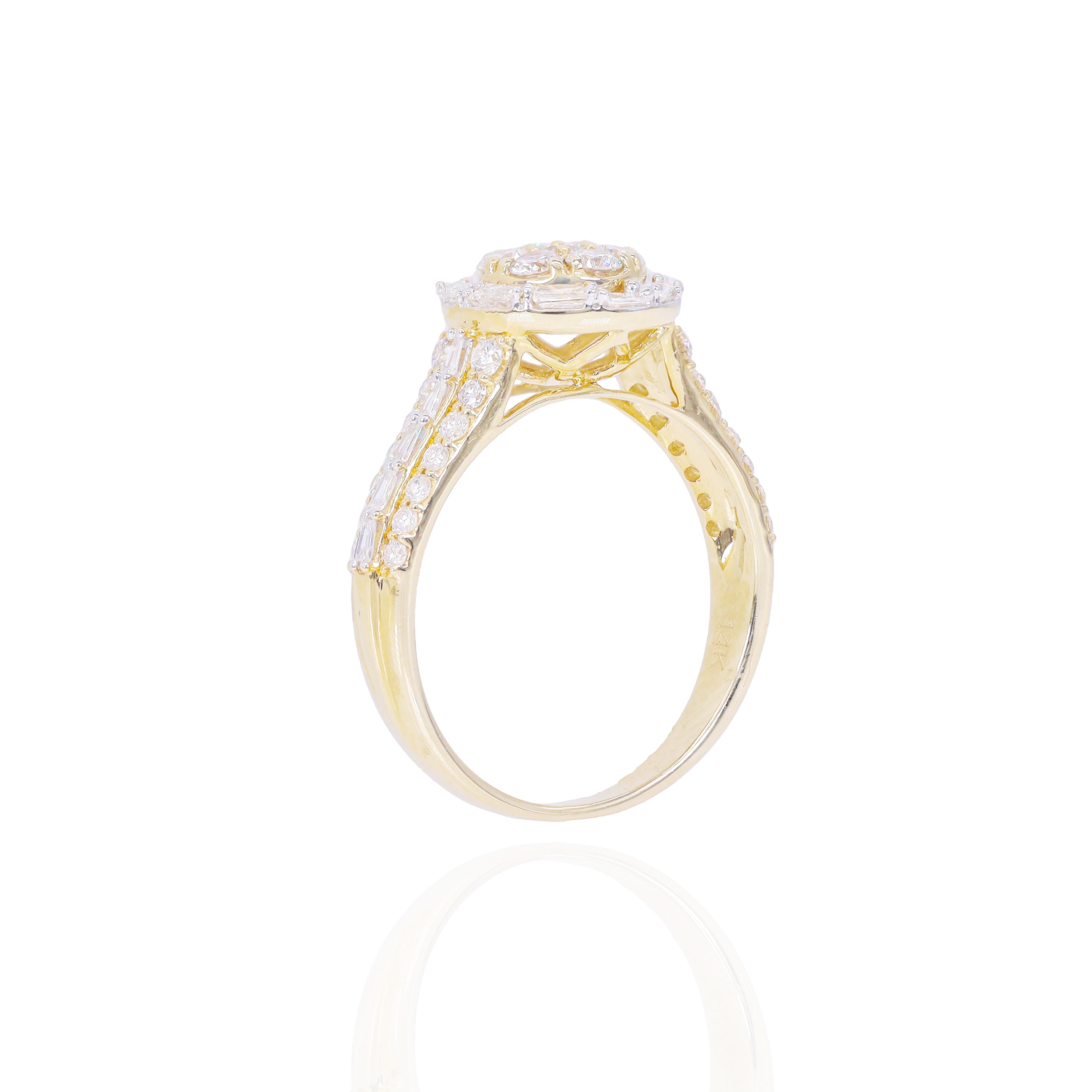 Round Shape with Halo Baguette Diamond Engagement Ring
