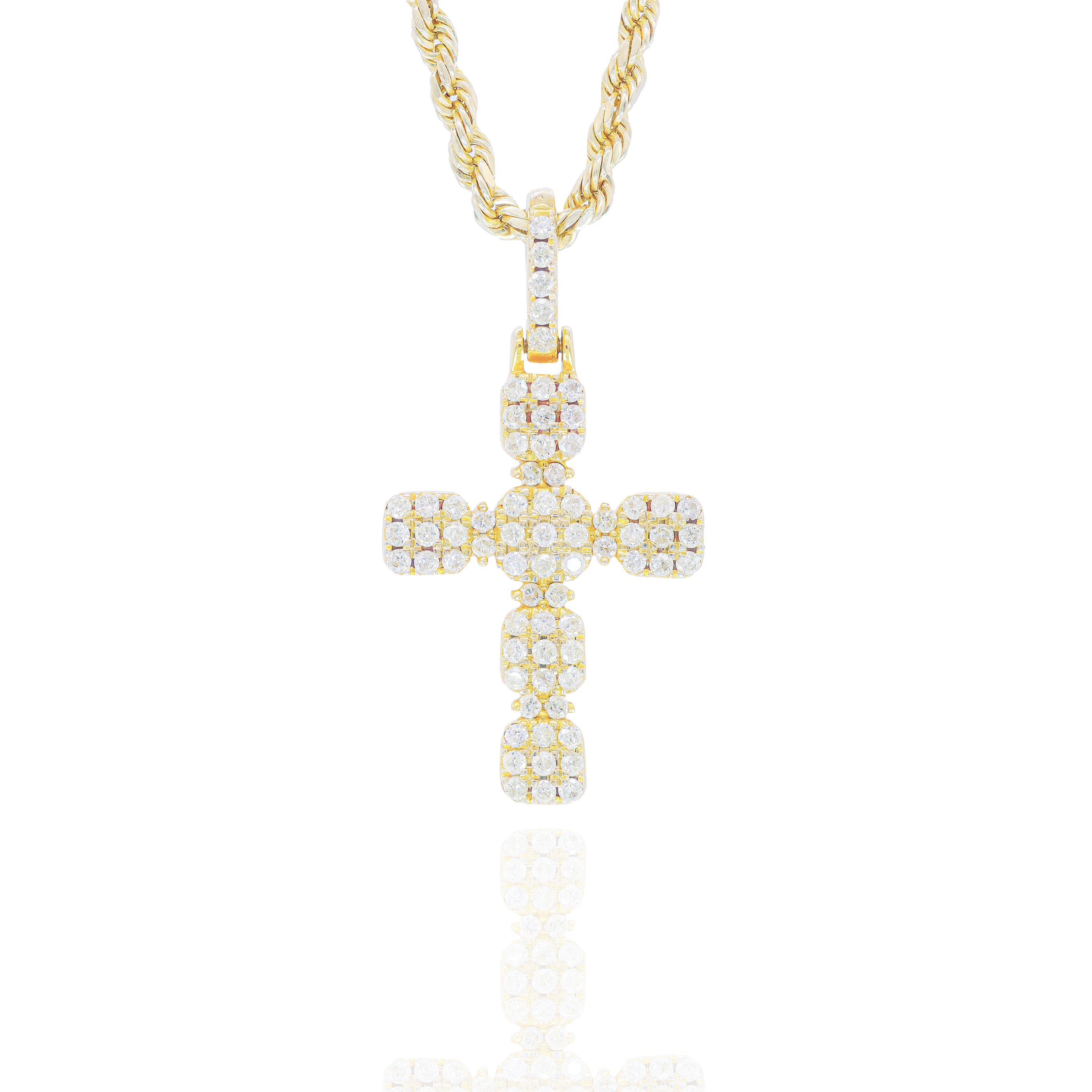 Mini Golden Cross with Round Diamonds Pendant