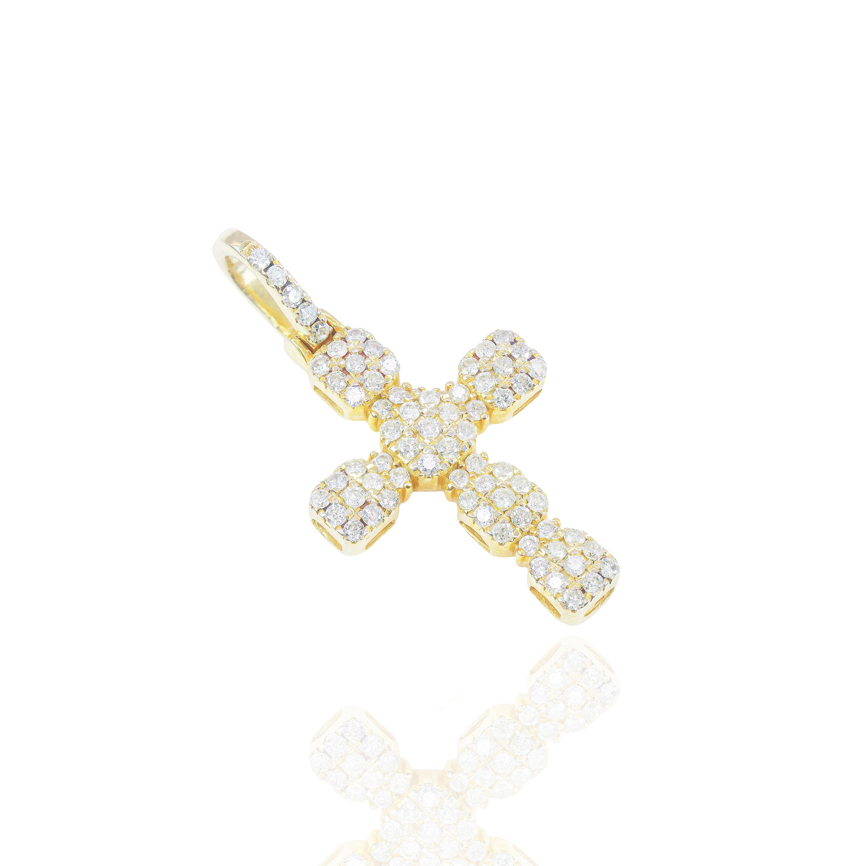 Mini Golden Cross with Round Diamonds Pendant
